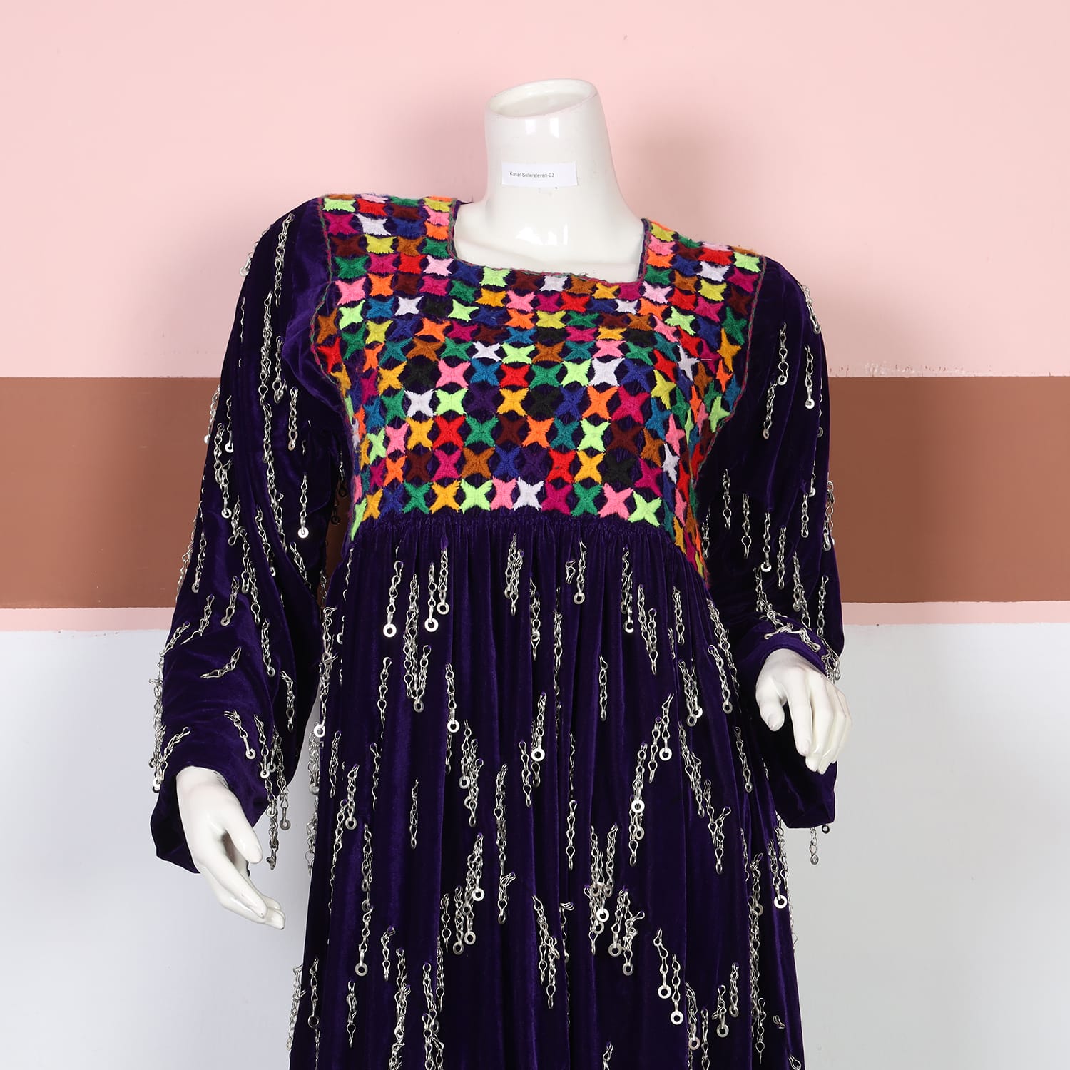 Purple Velvet Traditional Dress with Multicolor Embroidery & Coin Work