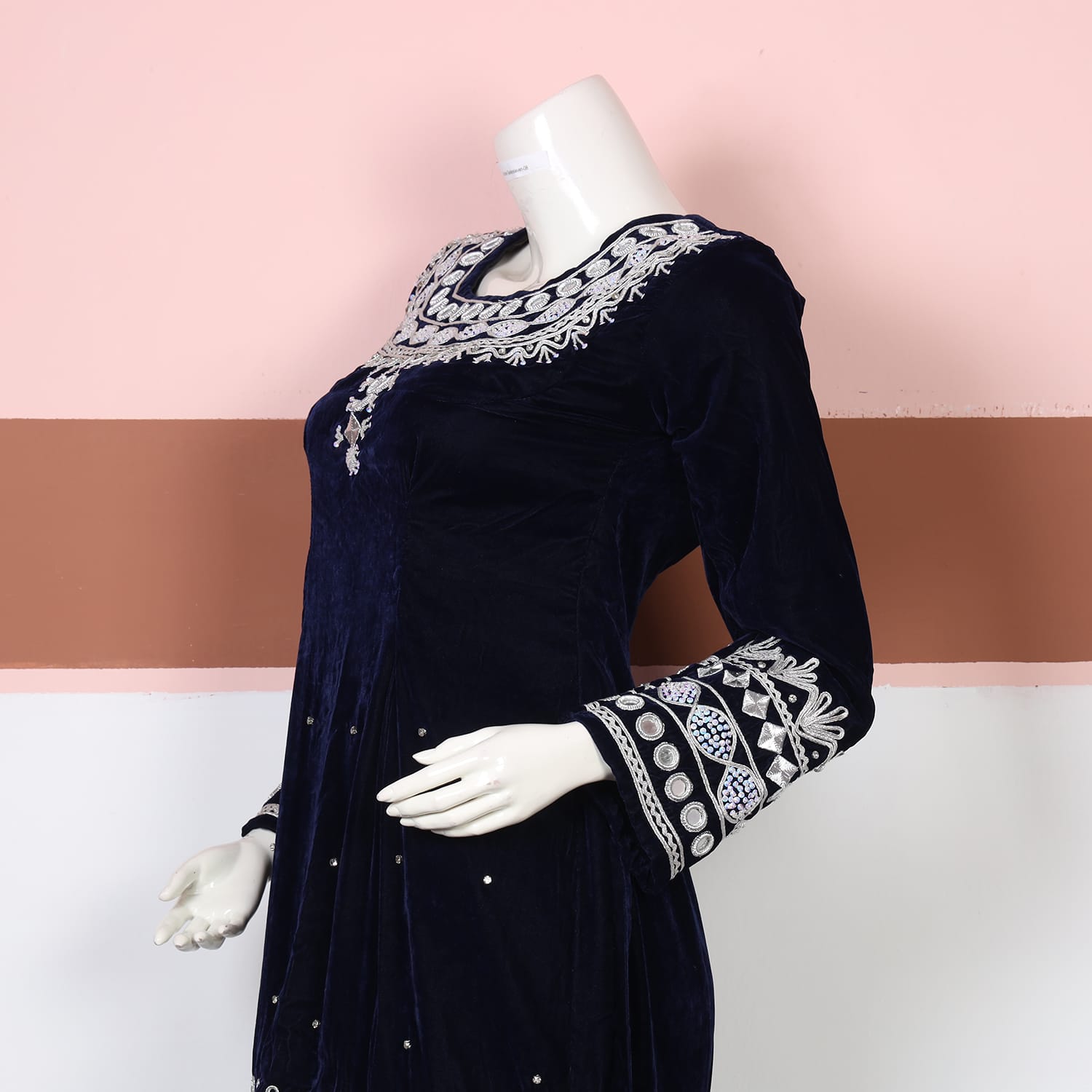 blue afghani dress Royal Blue Afghan Dress: Gold Embroidery, Jewelry Set