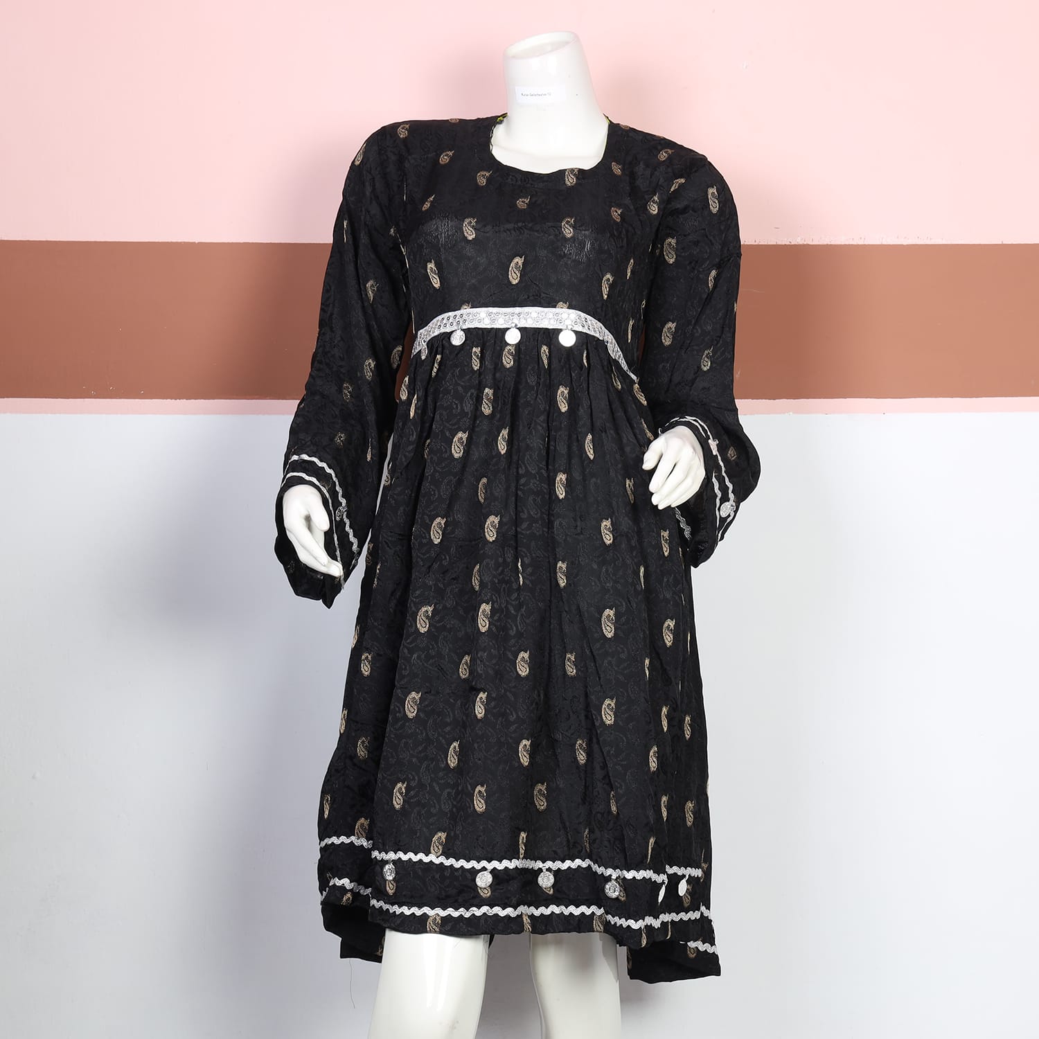 Black Printed Afghan Dress