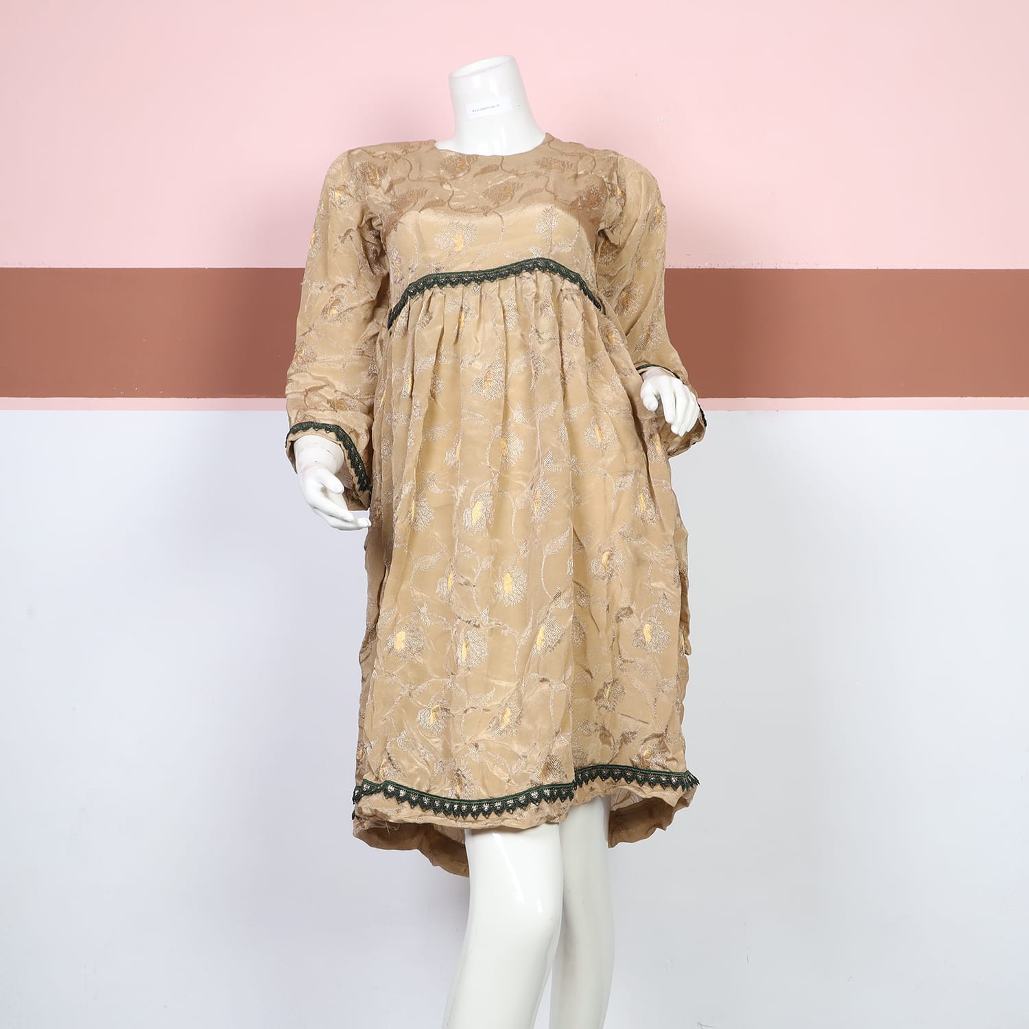 Beige Floral Textured Afghan Dress
