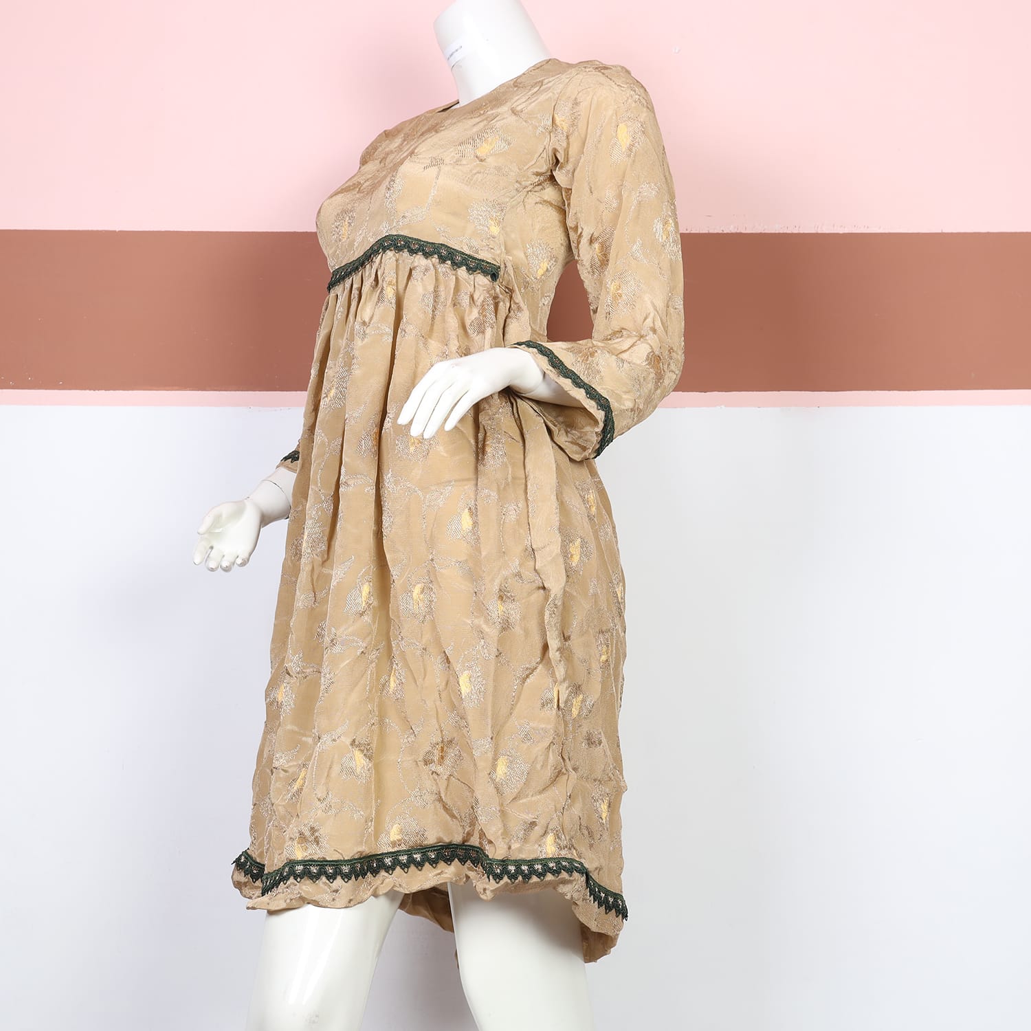 Beige Floral Textured Afghan Dress
