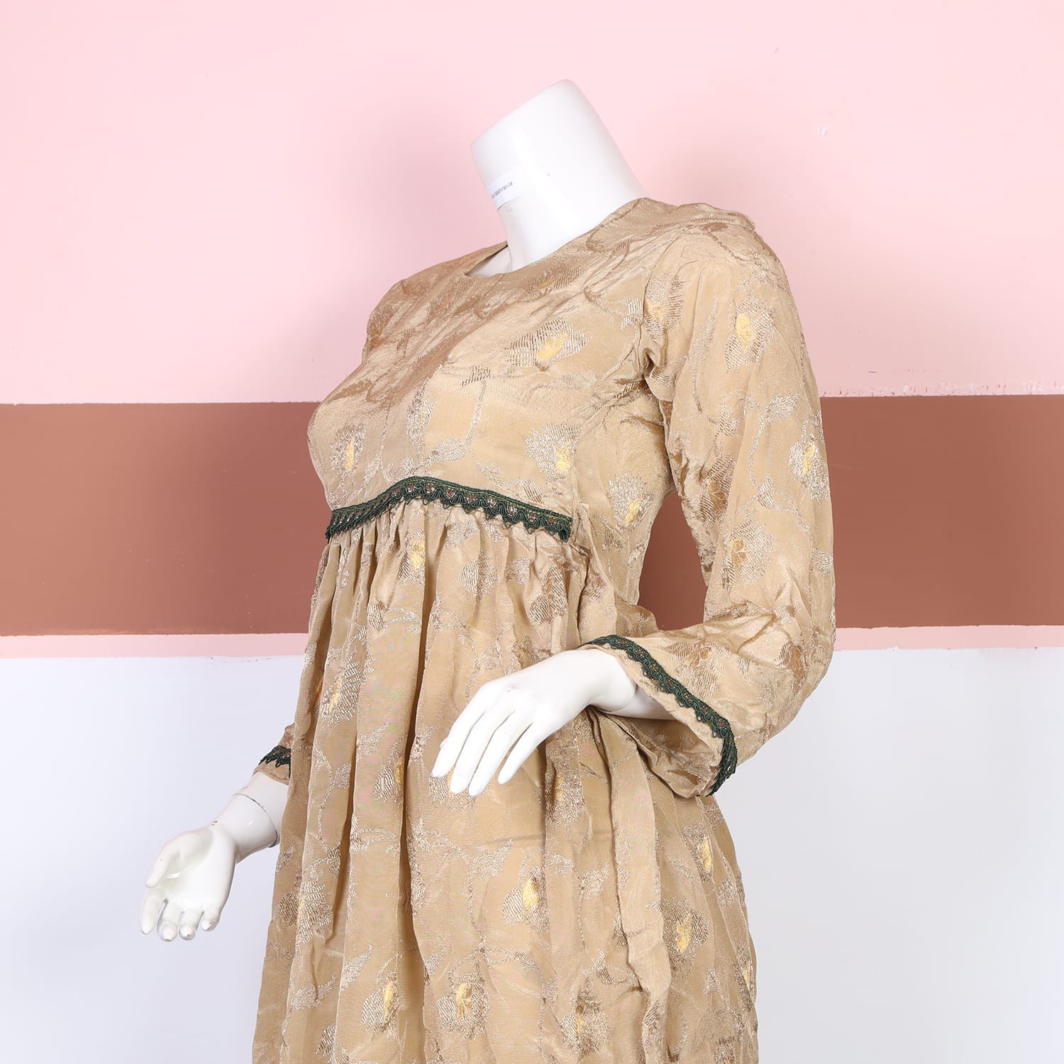 Beige Floral Textured Afghan Dress