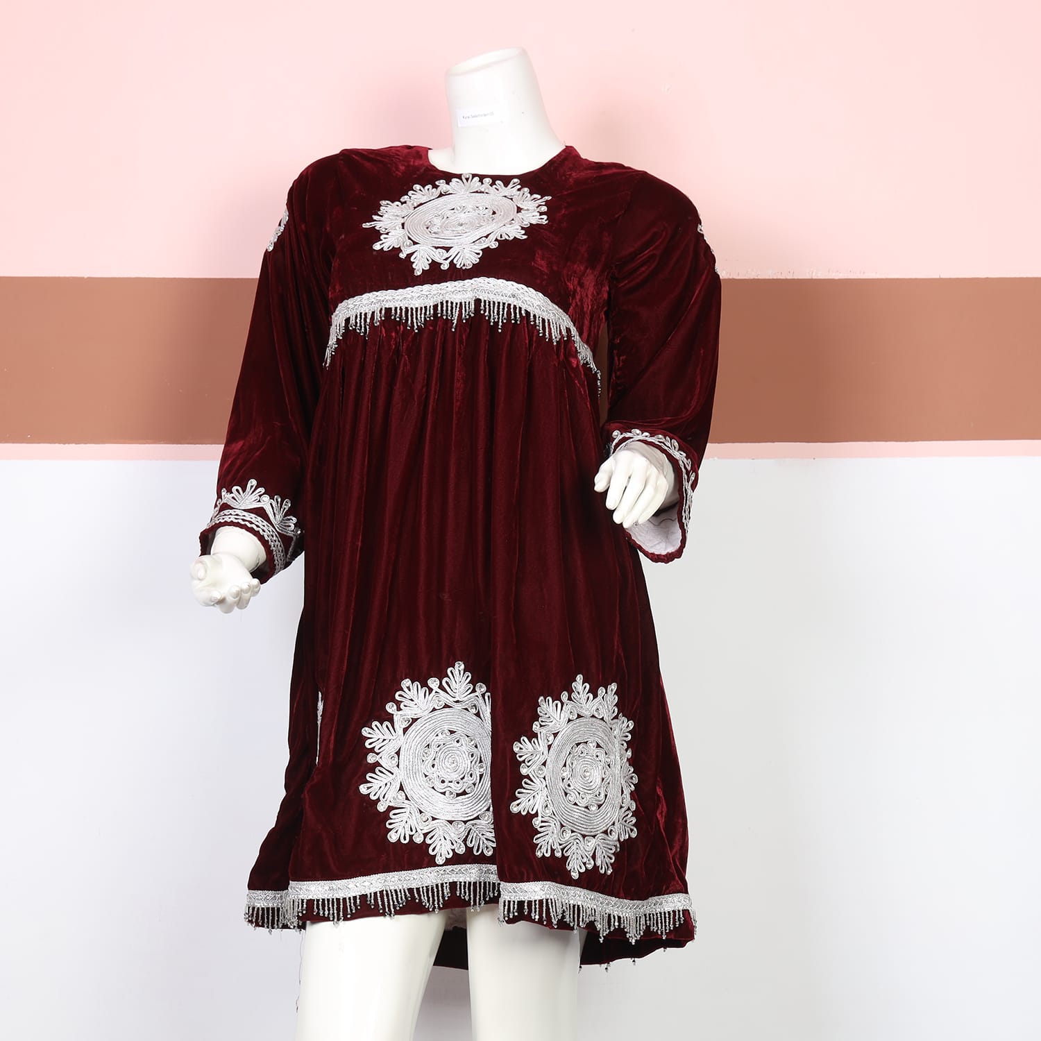 Maroon Velvet Afghan Dress 