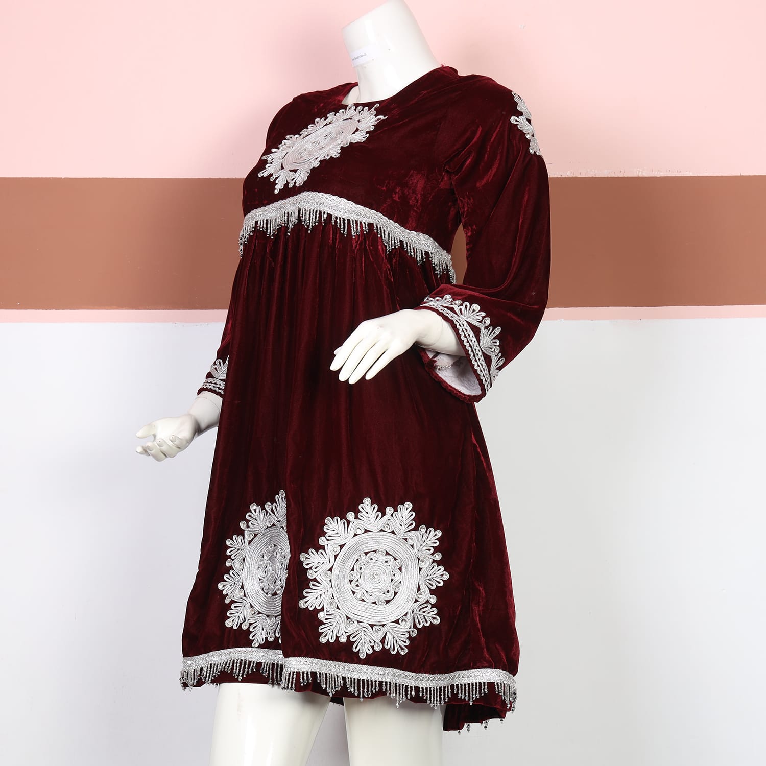 Maroon Velvet Afghan Dress 