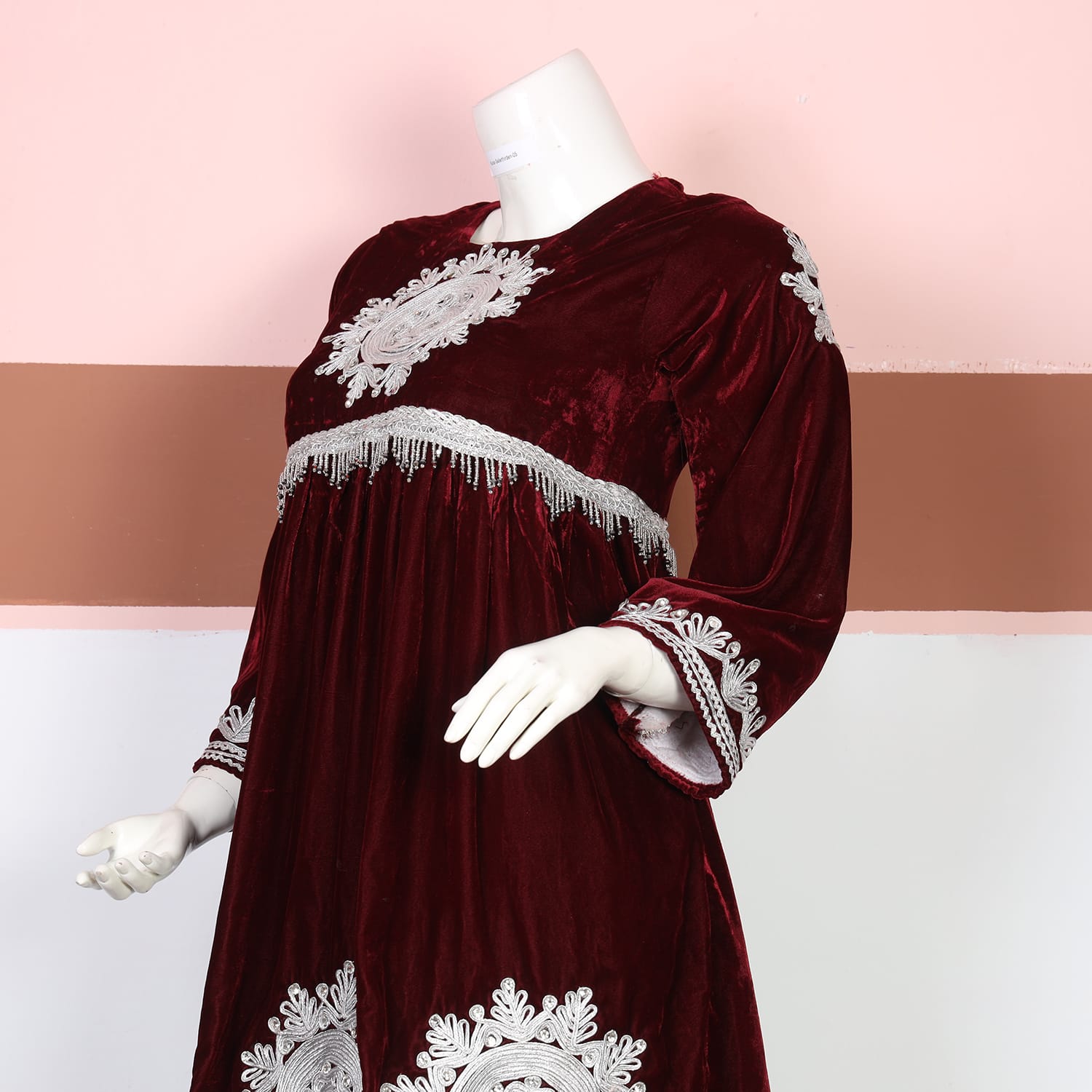 Maroon Velvet Afghan Dress 