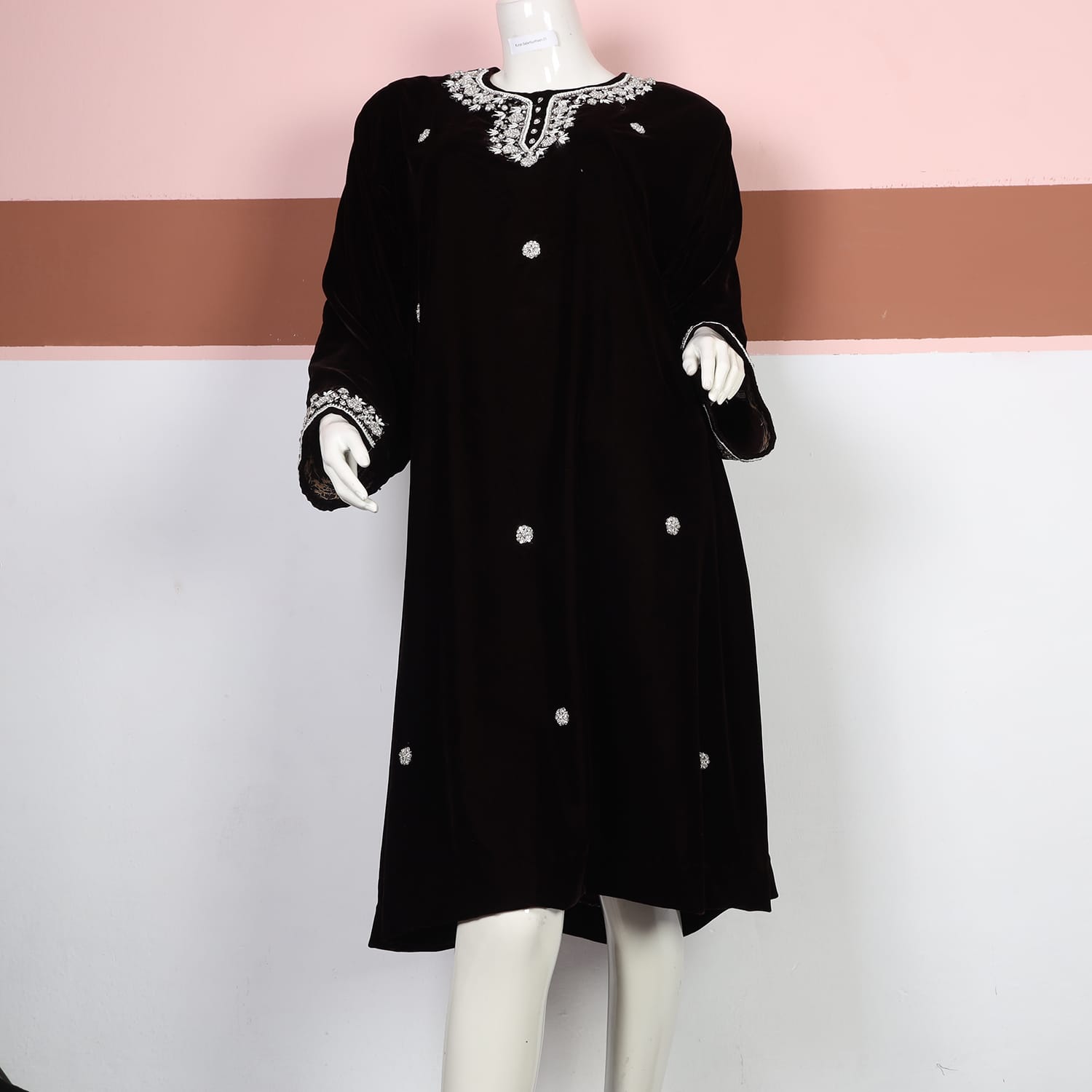 Classic Black Velvet Embroidered Dress