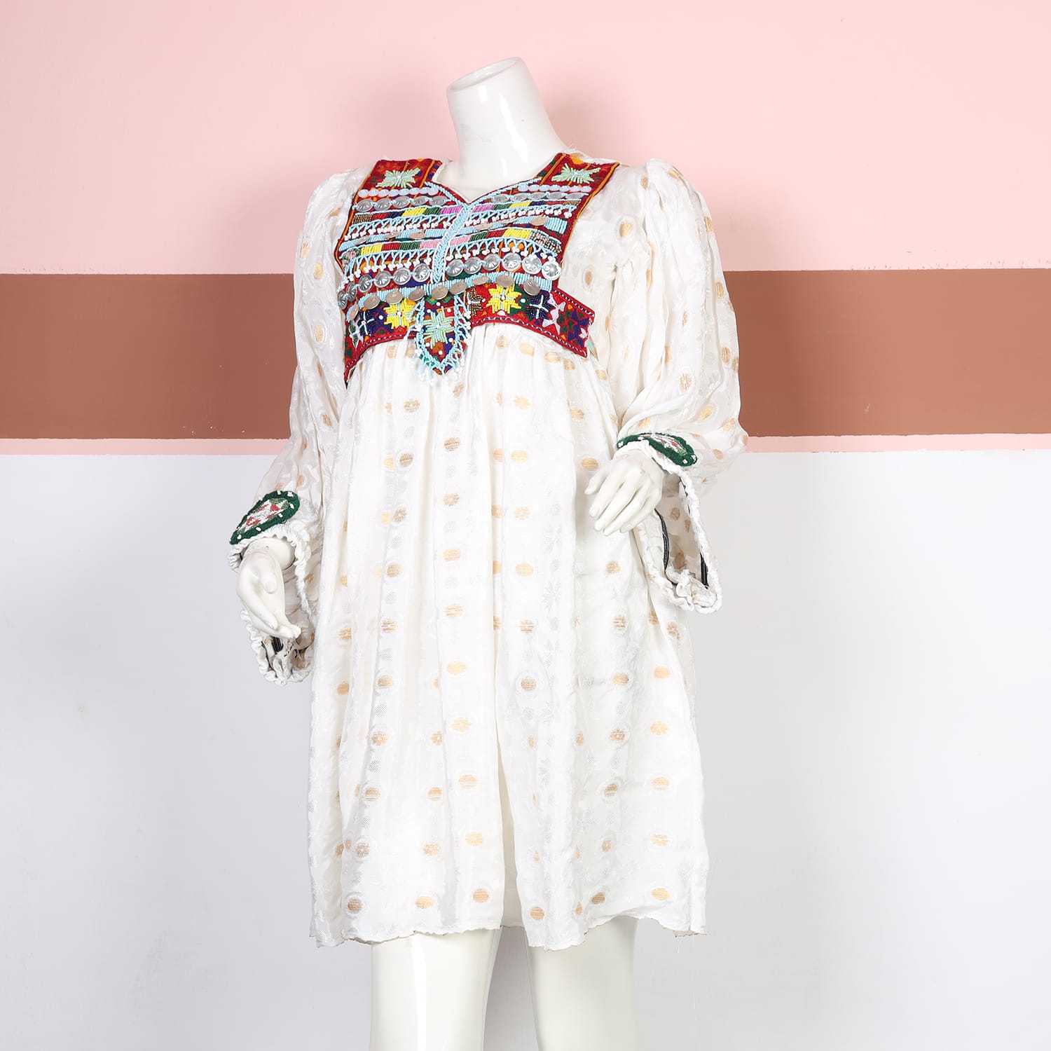 White Traditional Afghan Dress