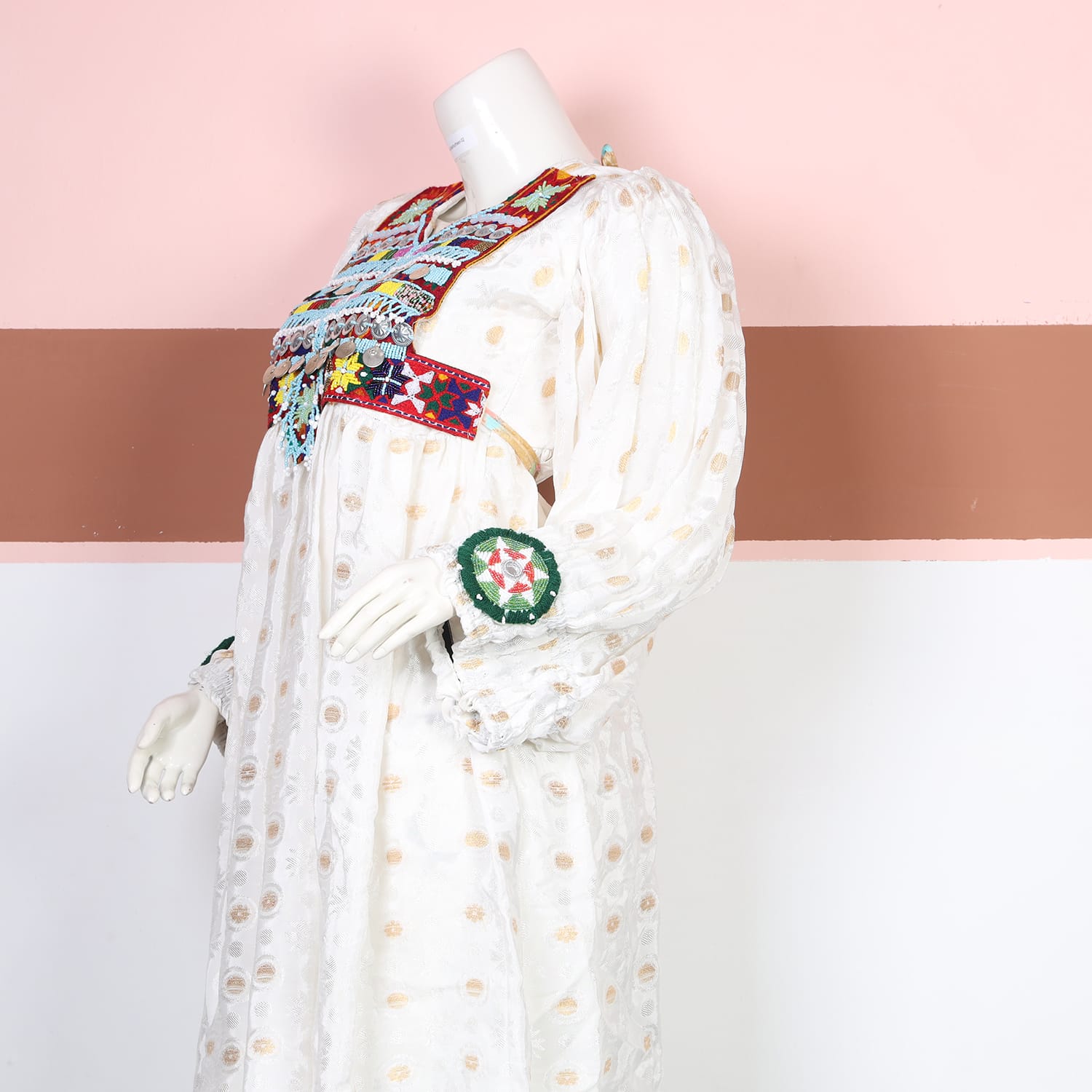White Traditional Afghan Dress