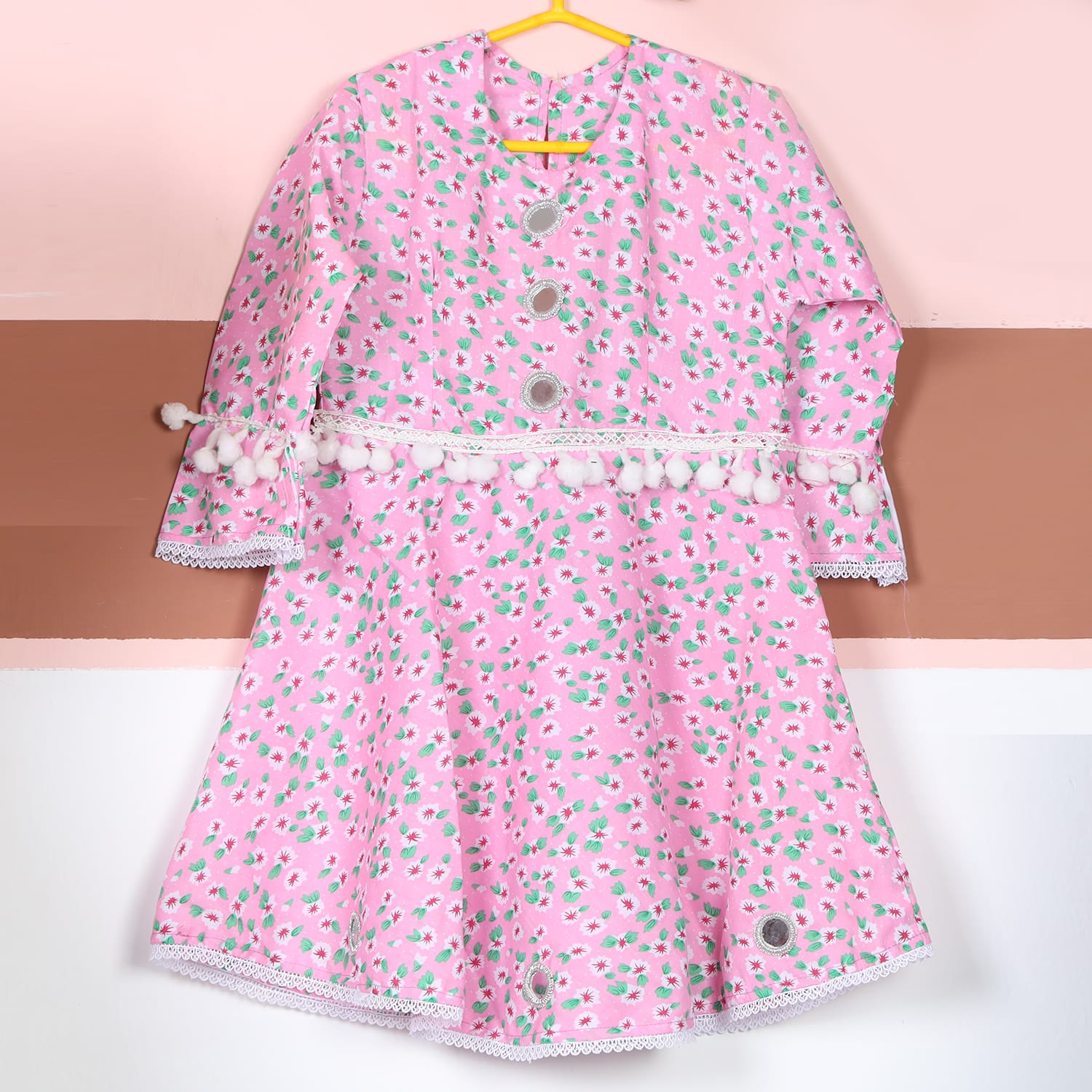Pink Floral Cotton Dress for Girls