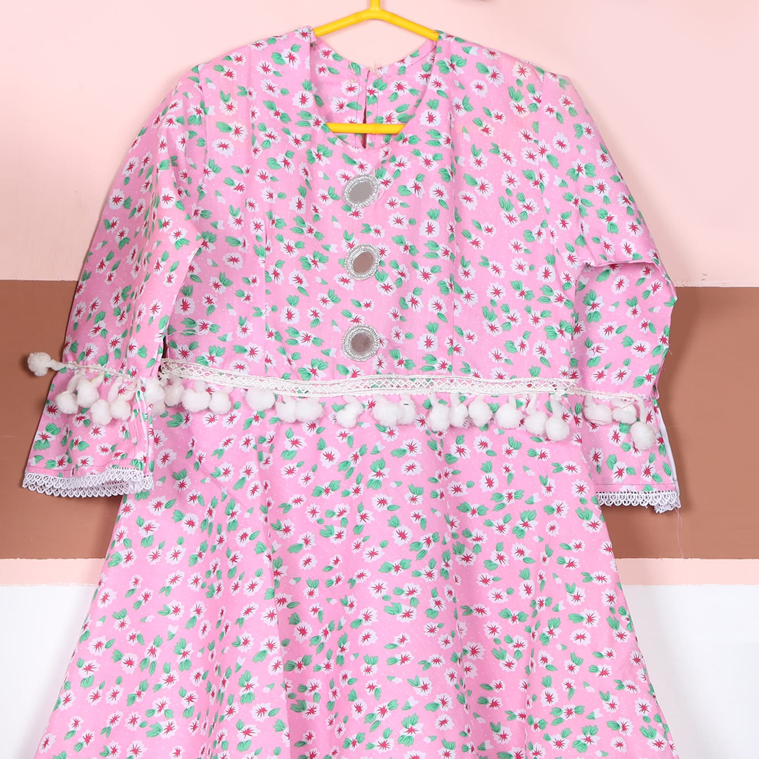 Pink Floral Cotton Dress for Girls