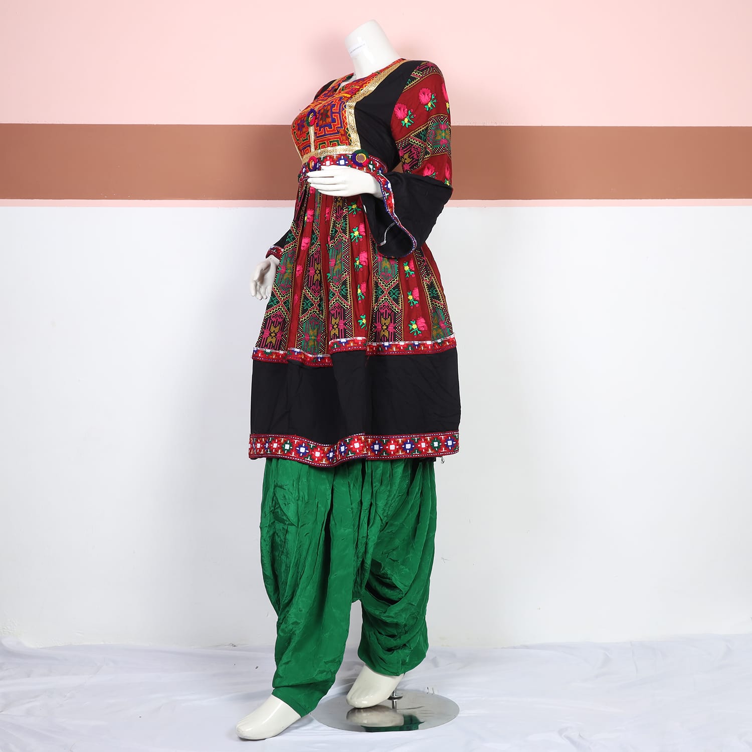 Roshani Red & Black Traditional Embroidered Dress 