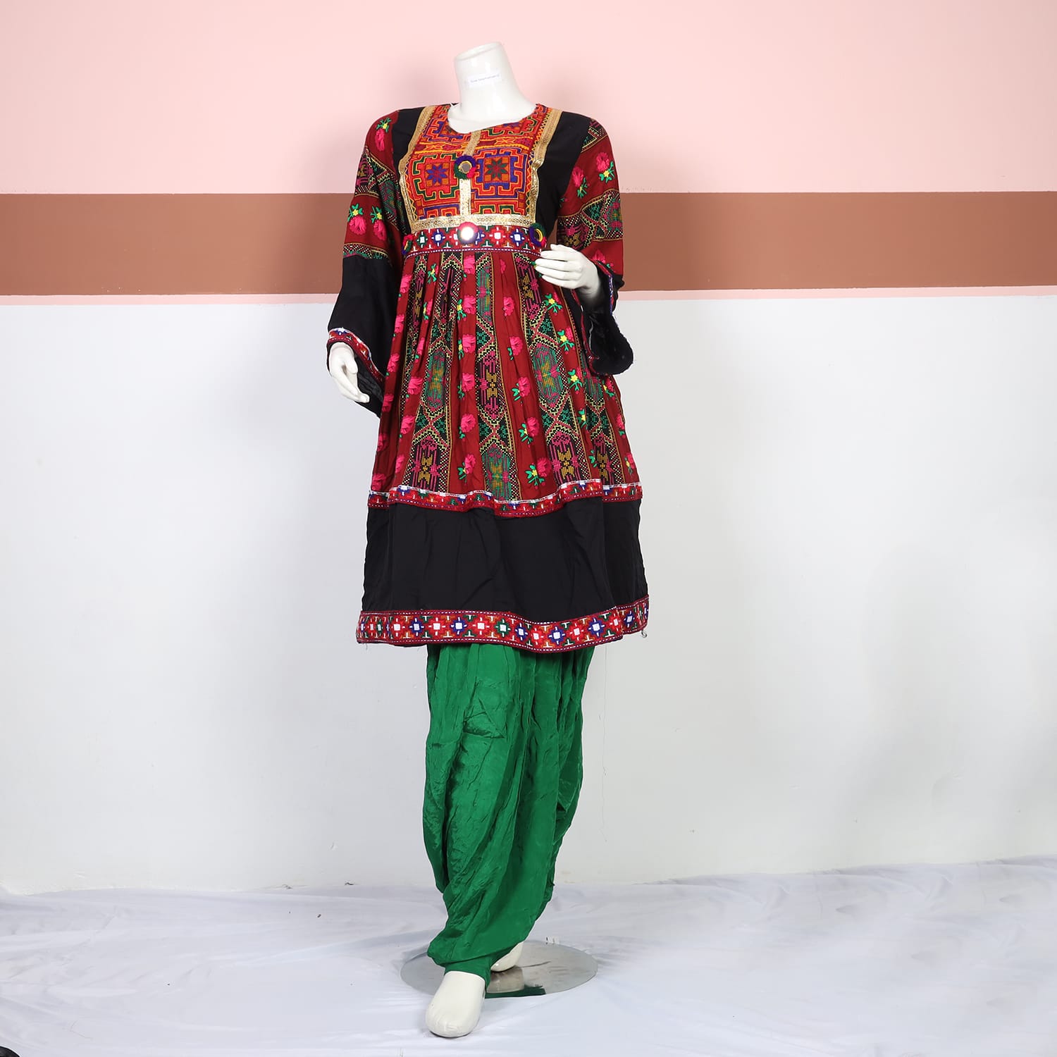 Roshani Red & Black Traditional Embroidered Dress 