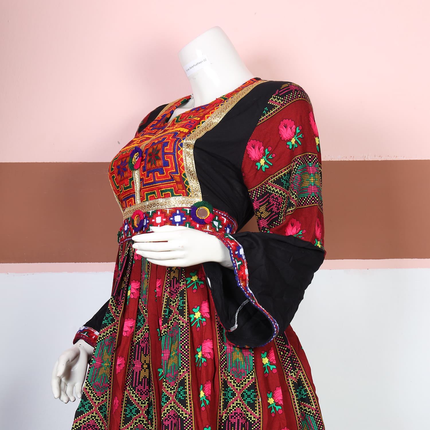 Roshani Red & Black Traditional Embroidered Dress 