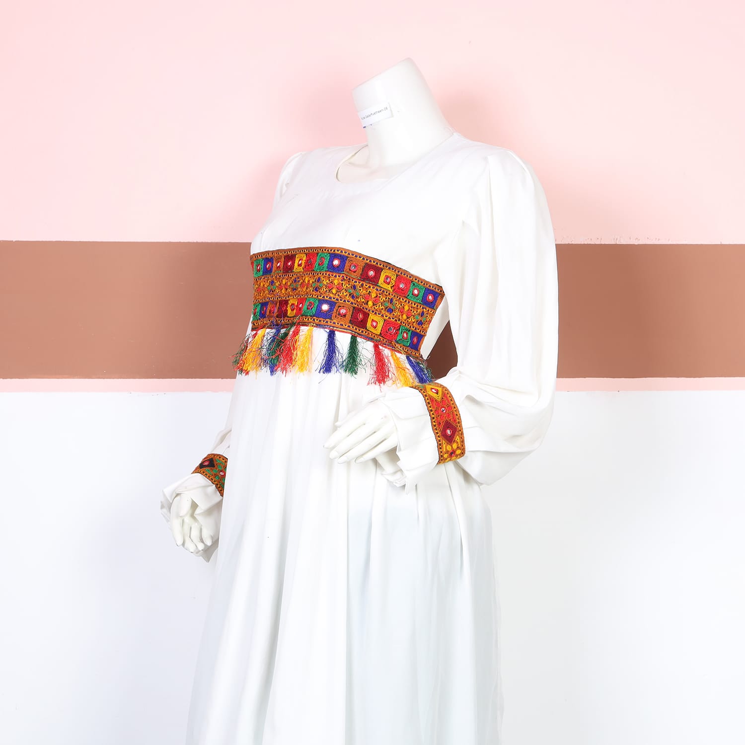 Zarmina White & Green Traditional Embroidered Dress