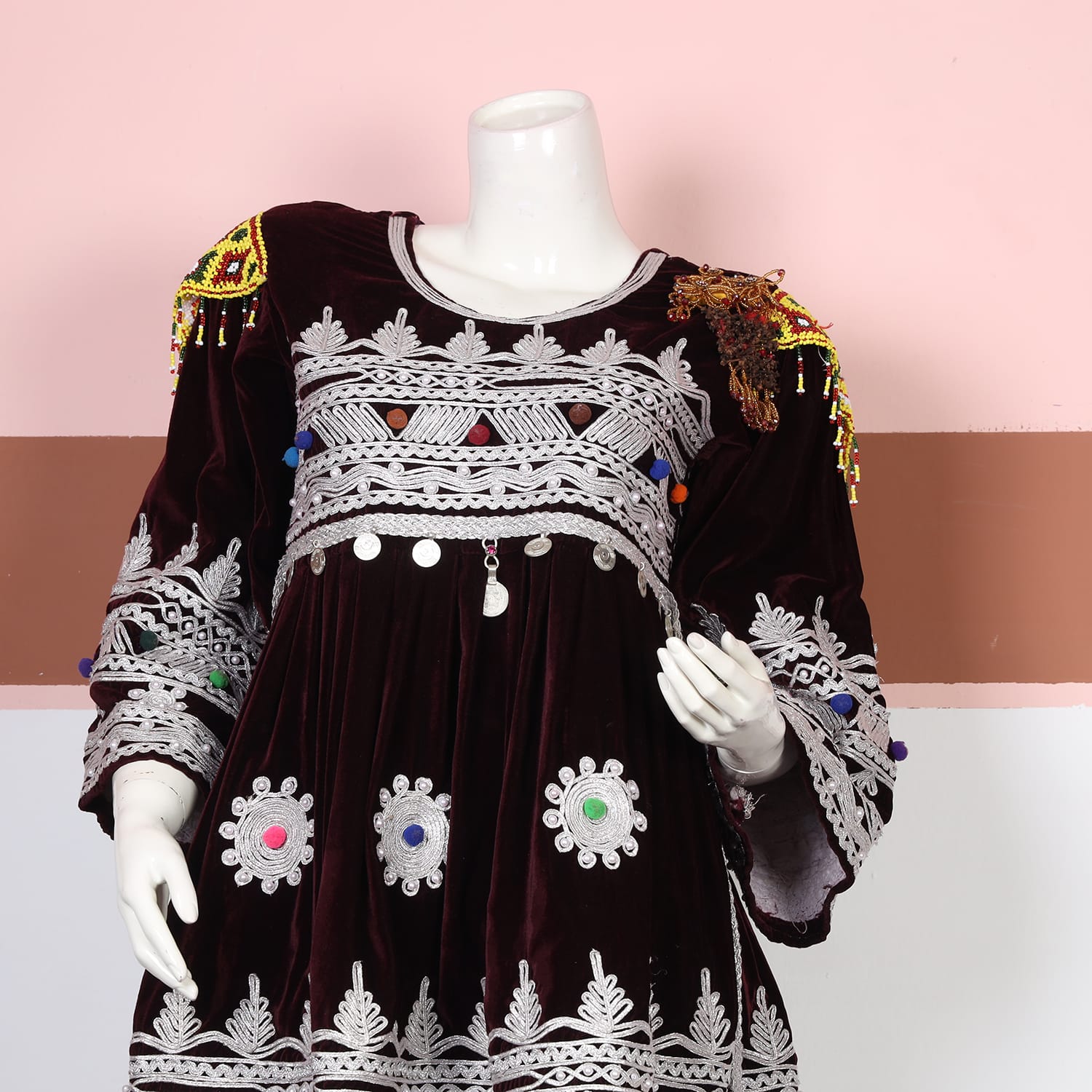 Regal Maroon Velvet Embroidered Dress