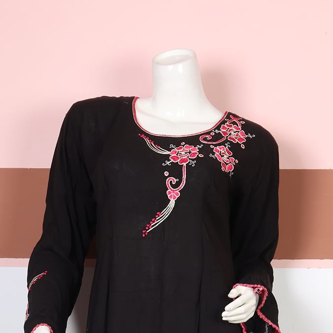 Black Blossom Embroidered Casual Dress