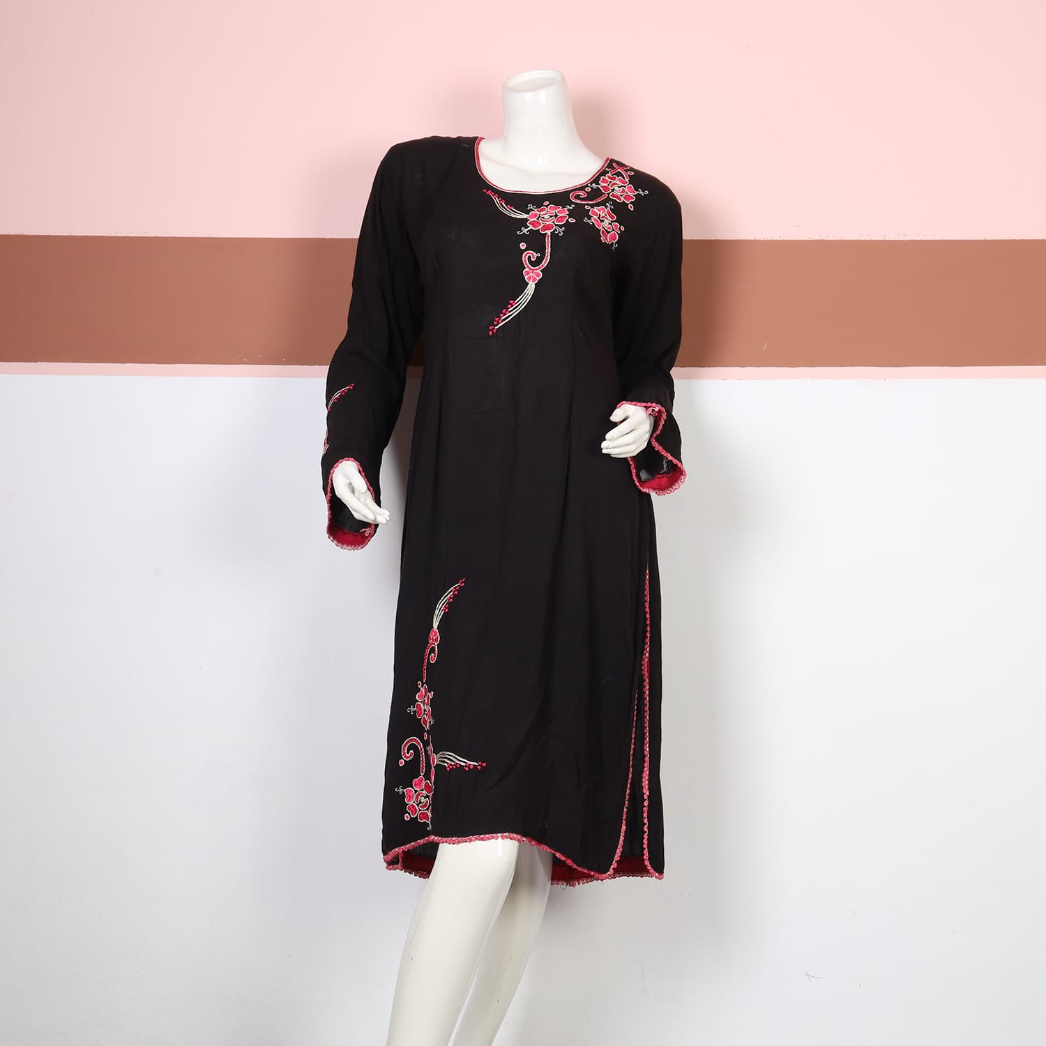 mexican embroidered halter dress Navy Blue Floral Embroidered Cotton Dress – Label Mantra main image 0