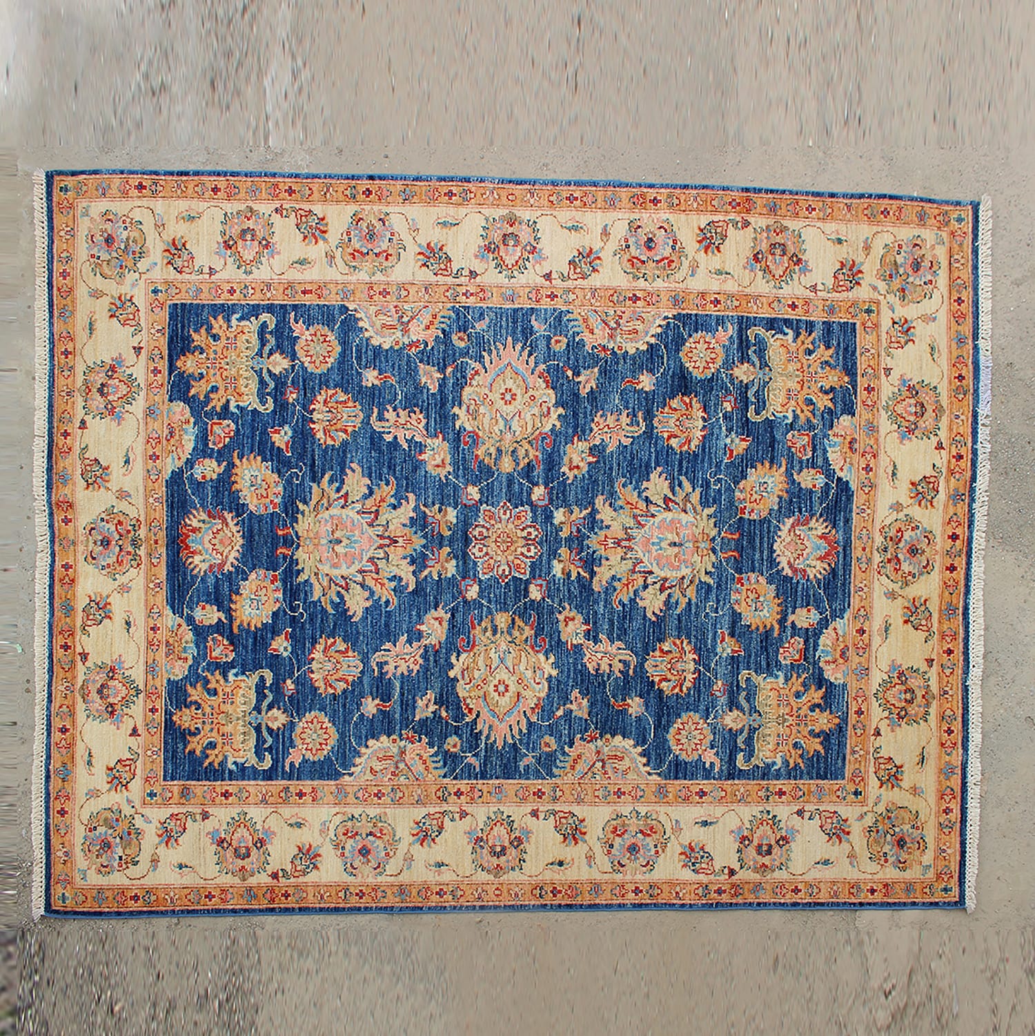 Royal  Afghan Hand-Knotted Floral Wool Carpet  -ft : 6.2x4.9
