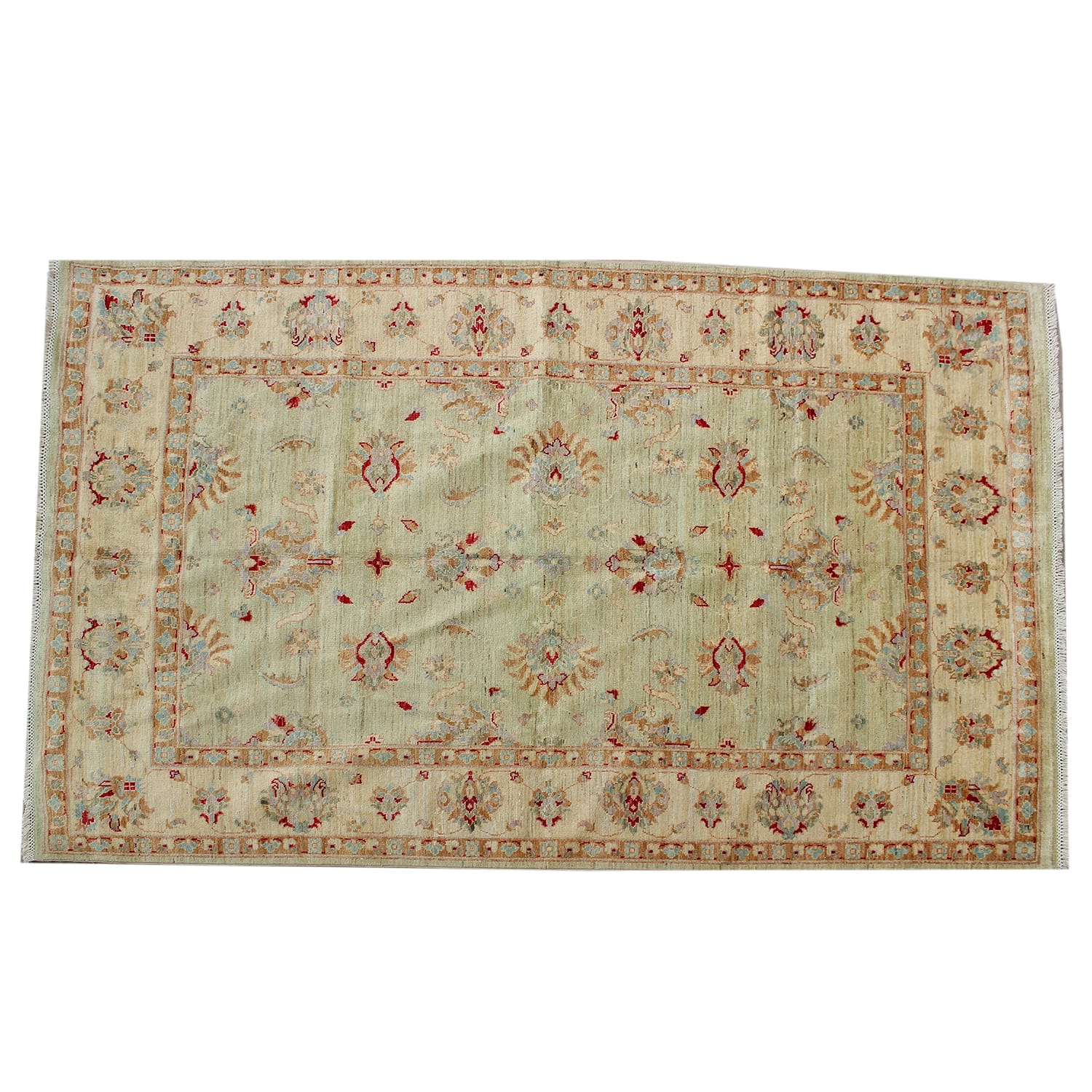 Antique Sage Green Afghan Hand-Knotted Wool Rug- ft: 8.0x6.2