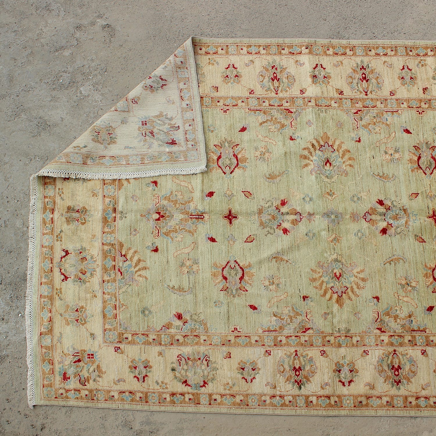 Antique Sage Green Afghan Hand-Knotted Wool Rug- ft: 8.0x6.2