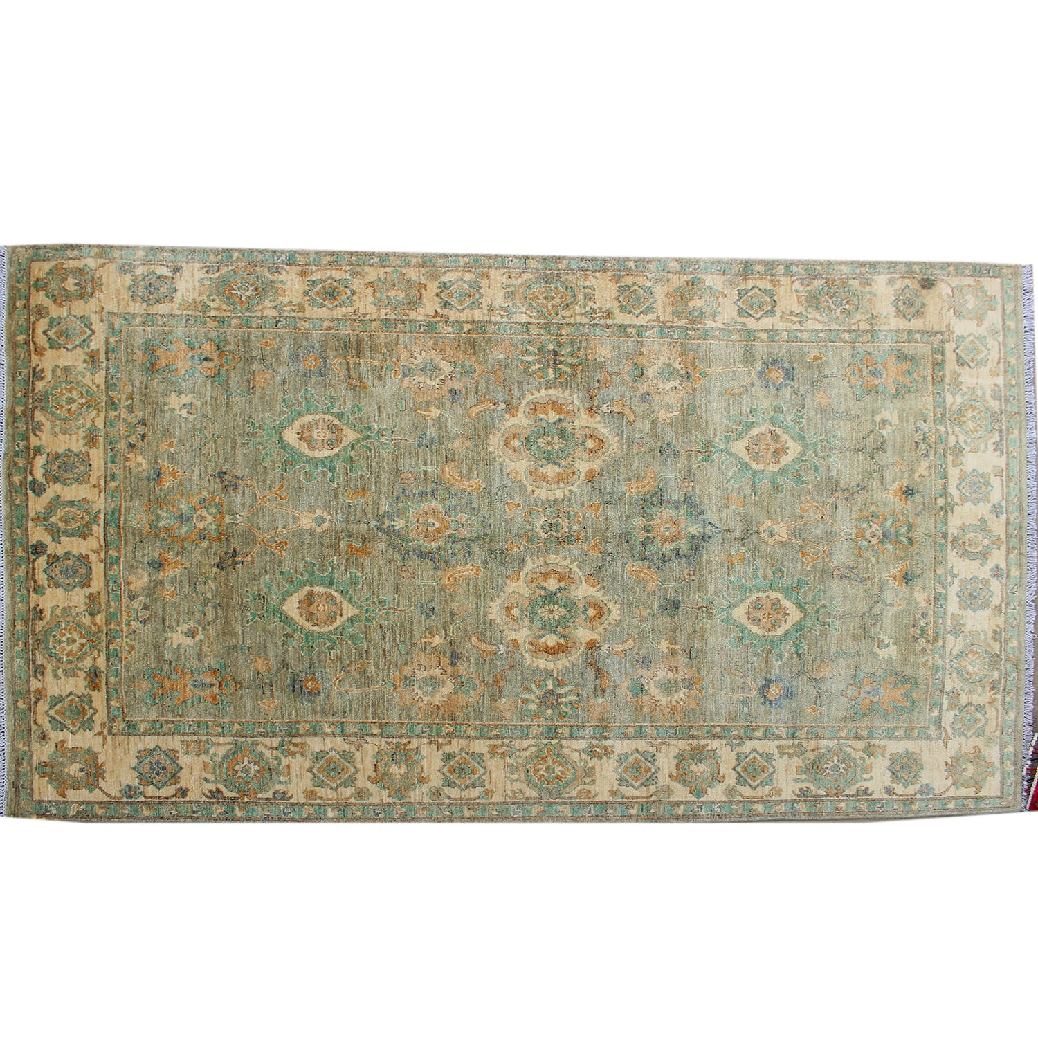 Vintage Olive Green Hand-Knotted Afghan Wool Rug-  ft: 9.8x6.4