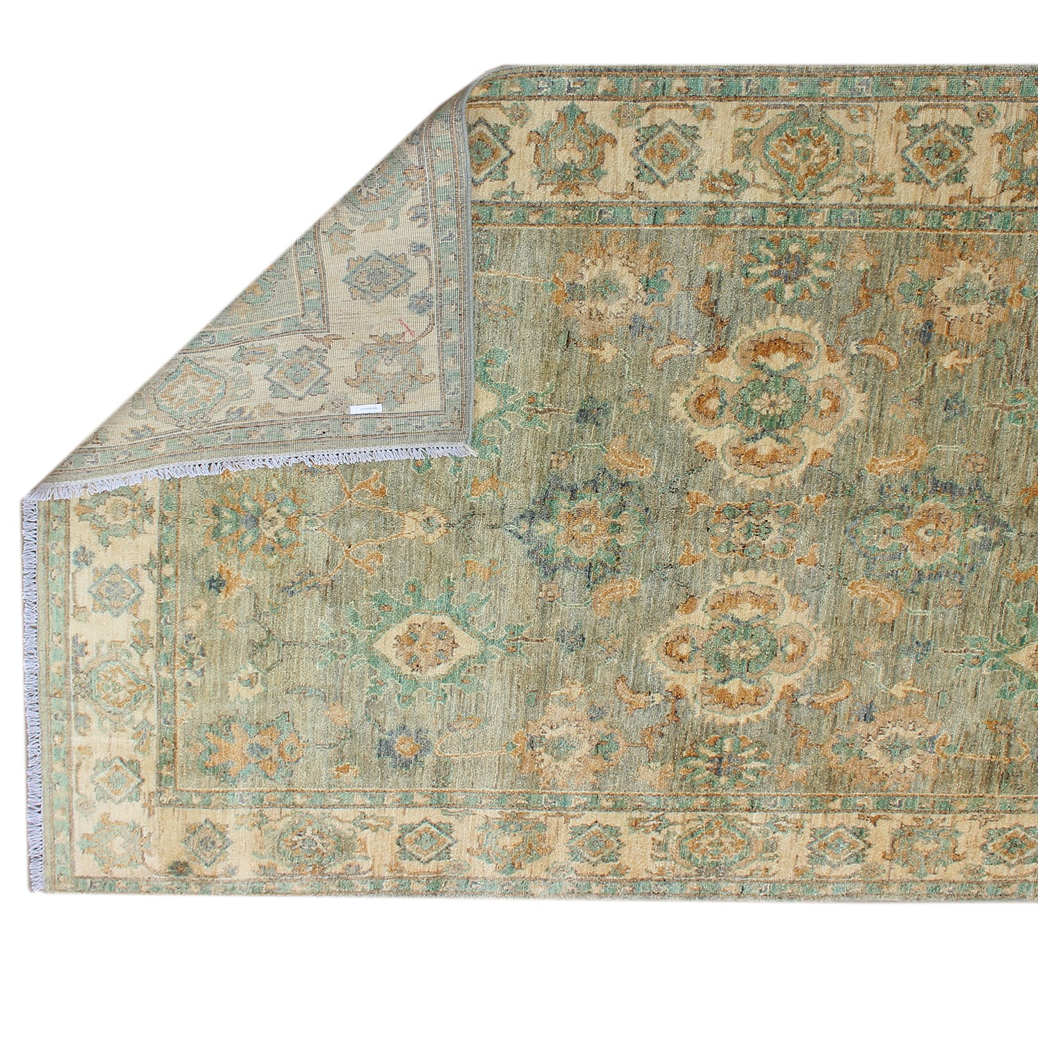 Vintage Olive Green Hand-Knotted Afghan Wool Rug-  ft: 9.8x6.4