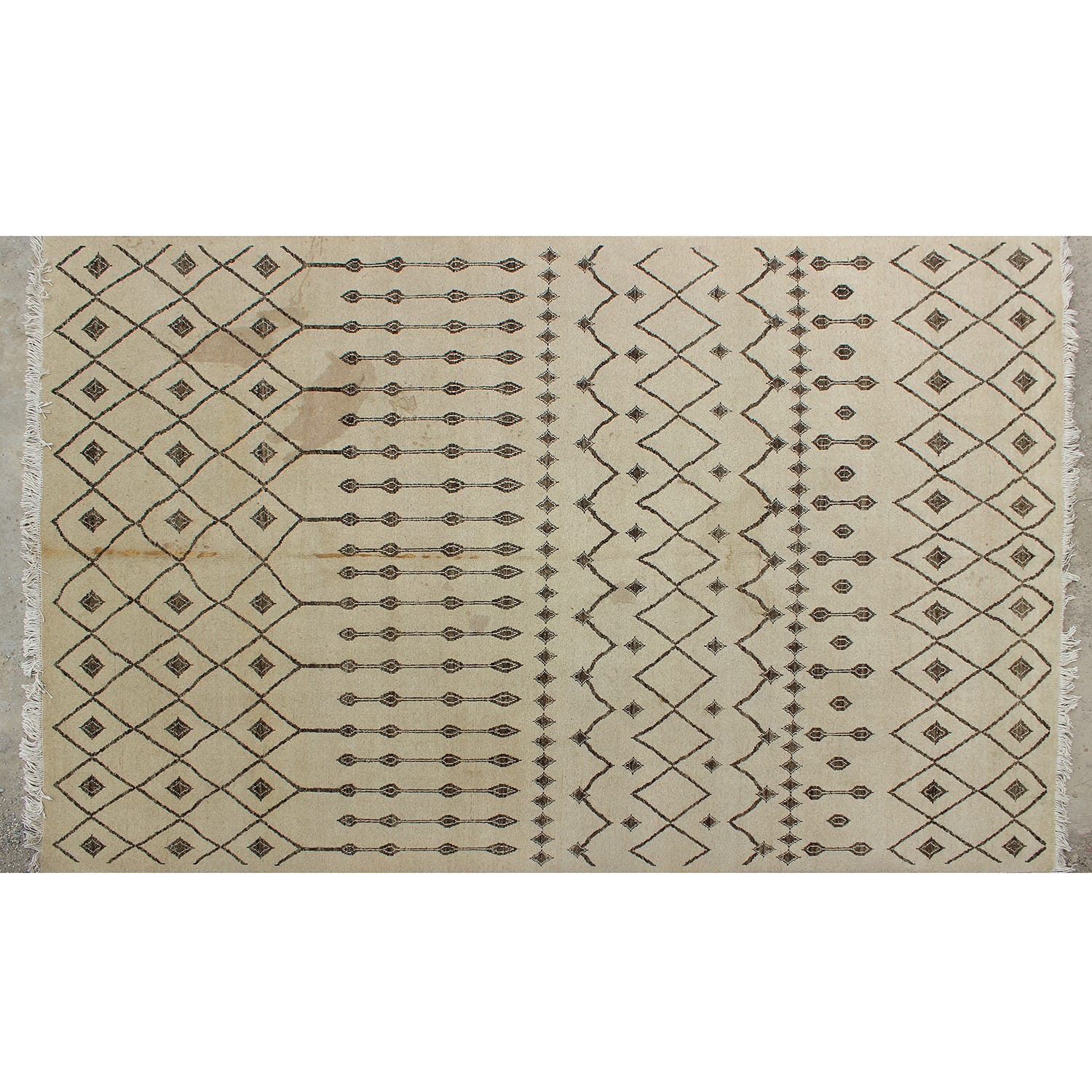 Modern Geometric Afghan Wool Rug – Beige & Espresso- ft 8.0x6.2