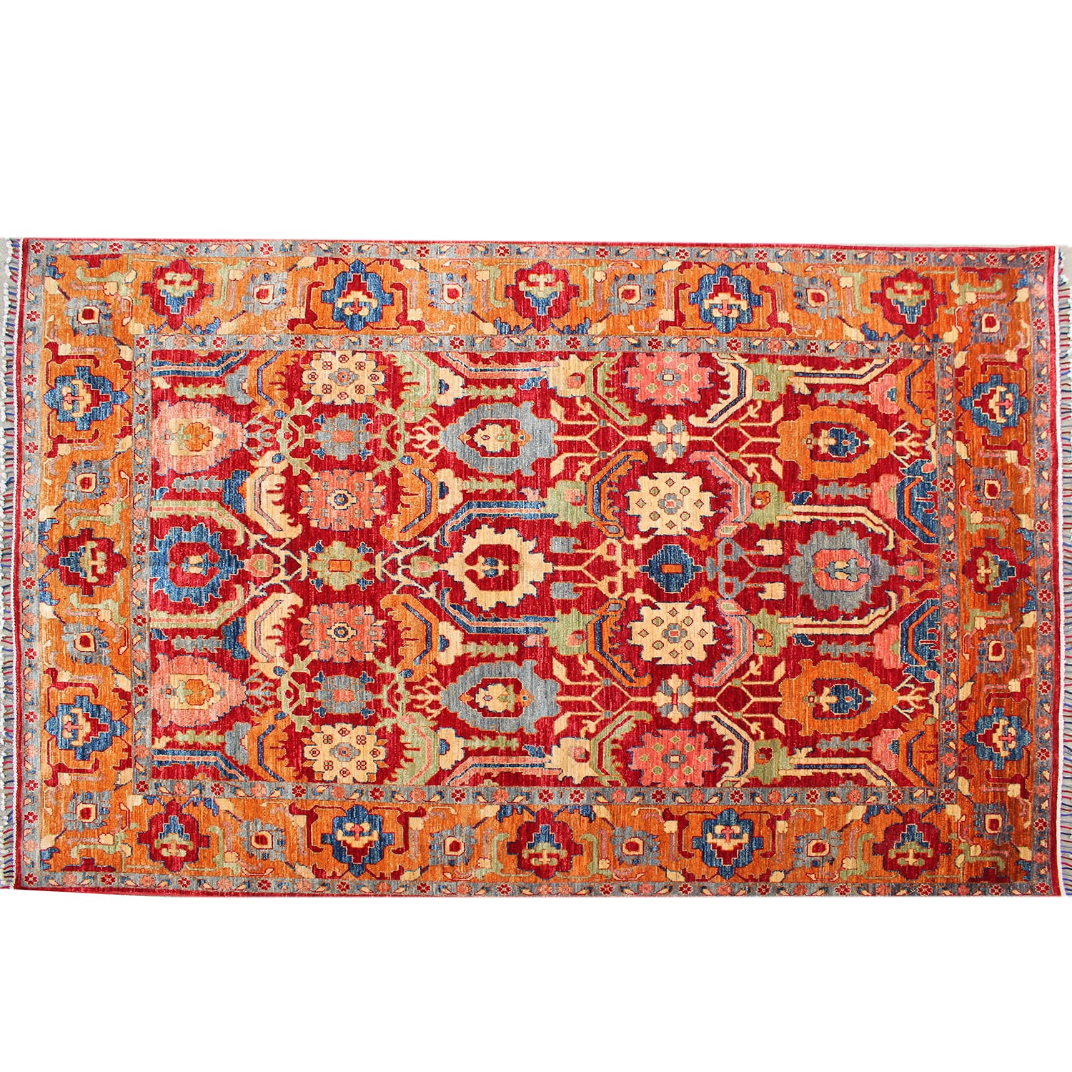 Vibrant Traditional Afghani-Inspired Area Rug-ft:8.27 x 6.56