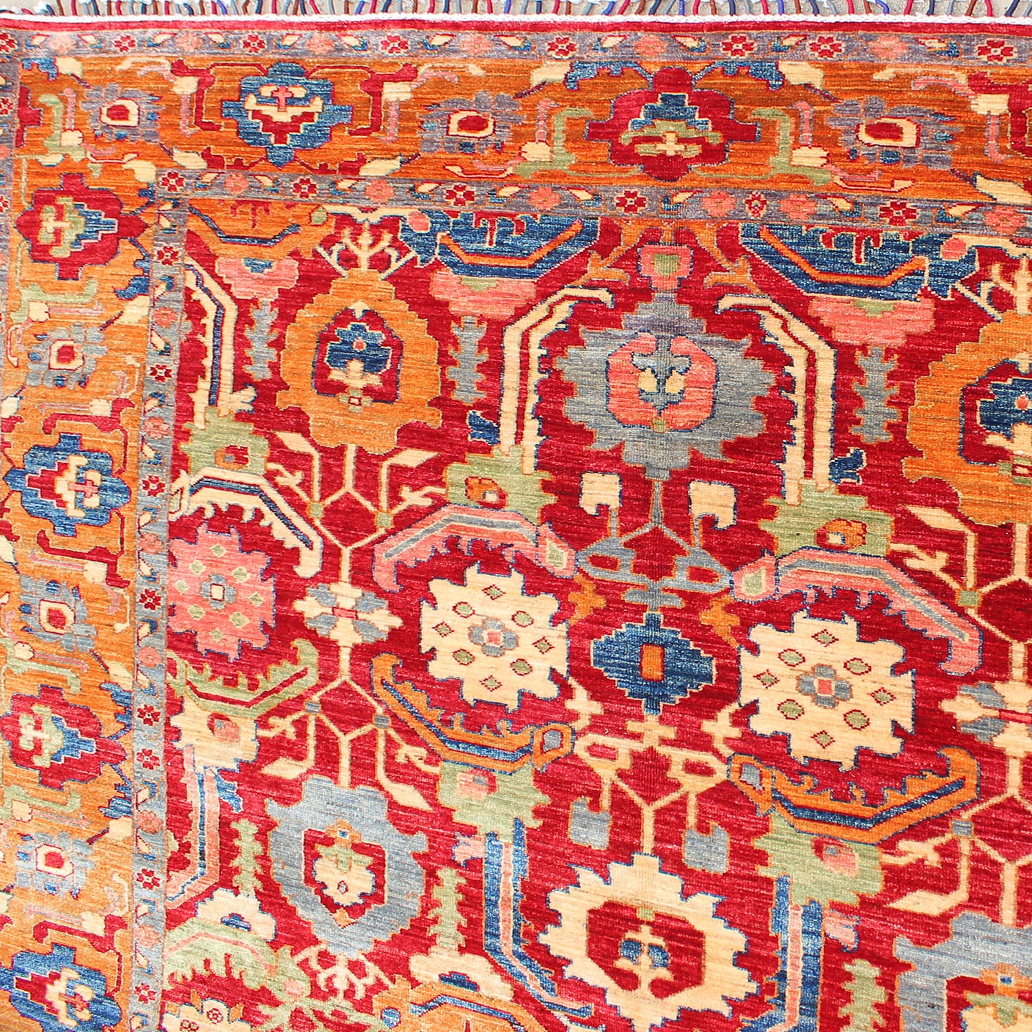Vibrant Traditional Afghani-Inspired Area Rug-ft:8.27 x 6.56