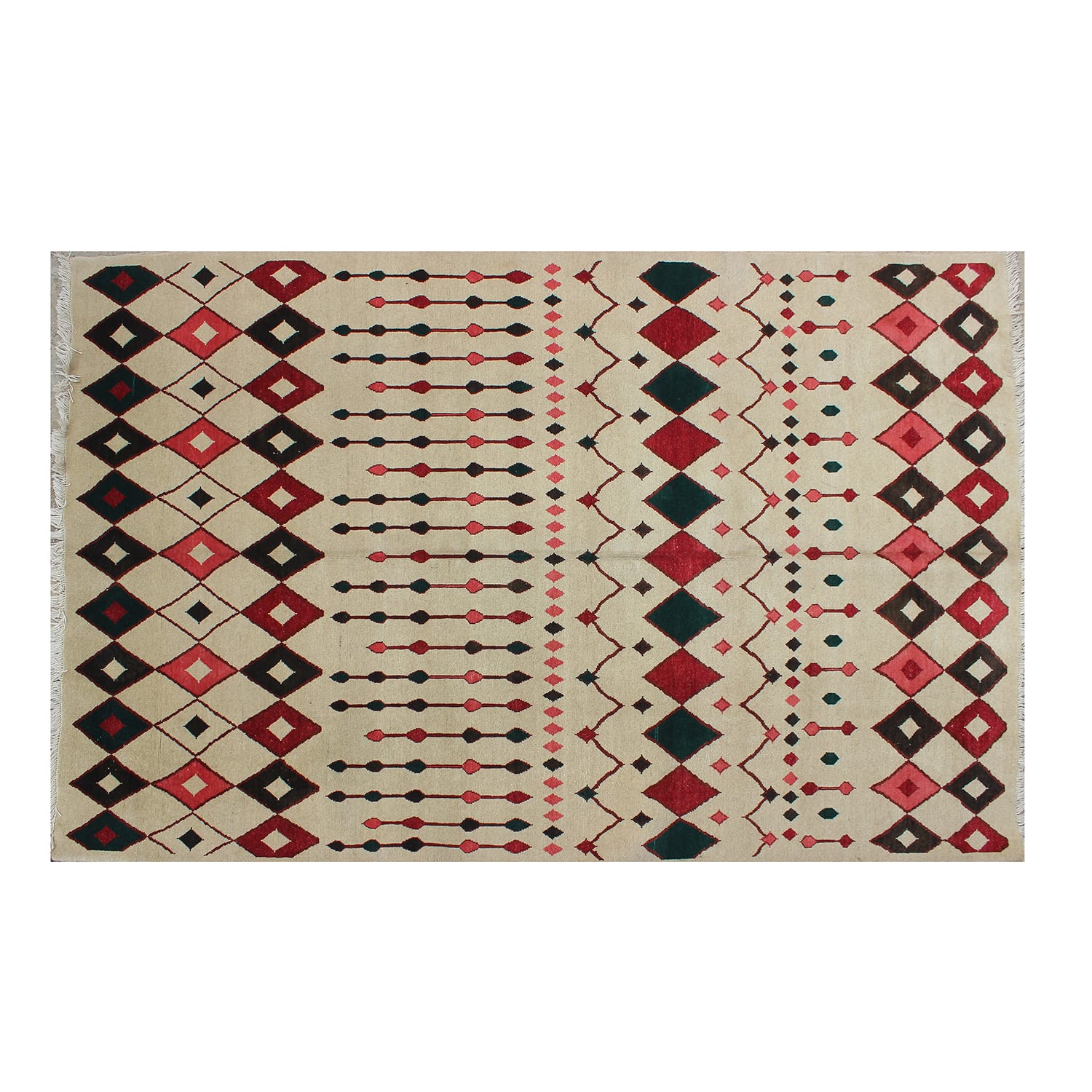 Geometric Diamond Pattern Wool Area Rug-ft:8.27 x 6.56