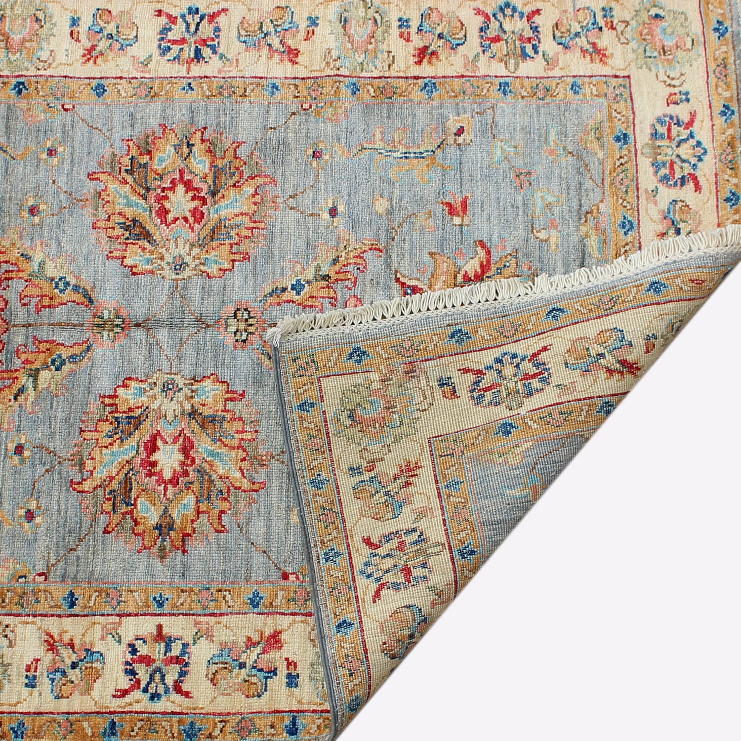 Elegant Handwoven Floral Blue Area Rug-ft:4.30 x 2.63