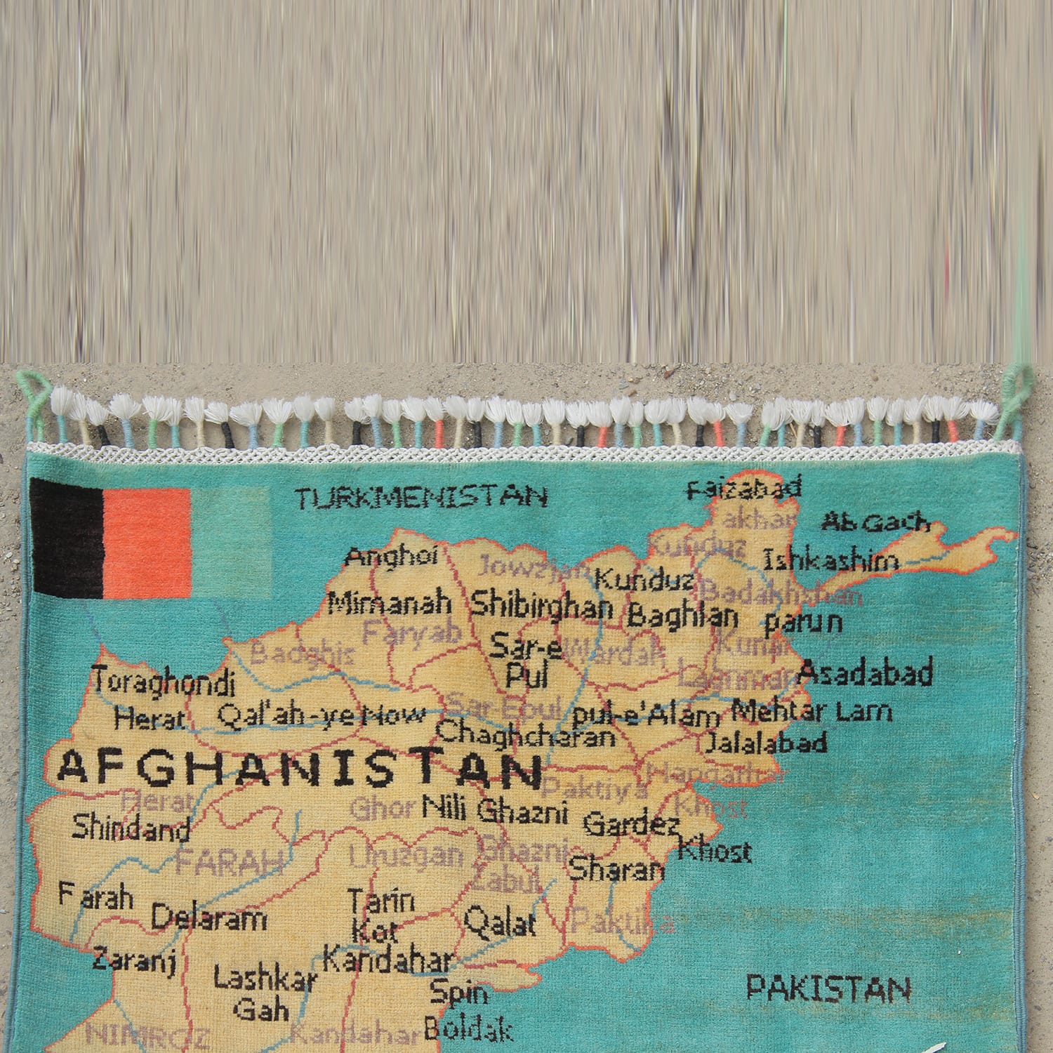 Map of Afghanistan Wool Area Rug-ft:2.62 x 1.97