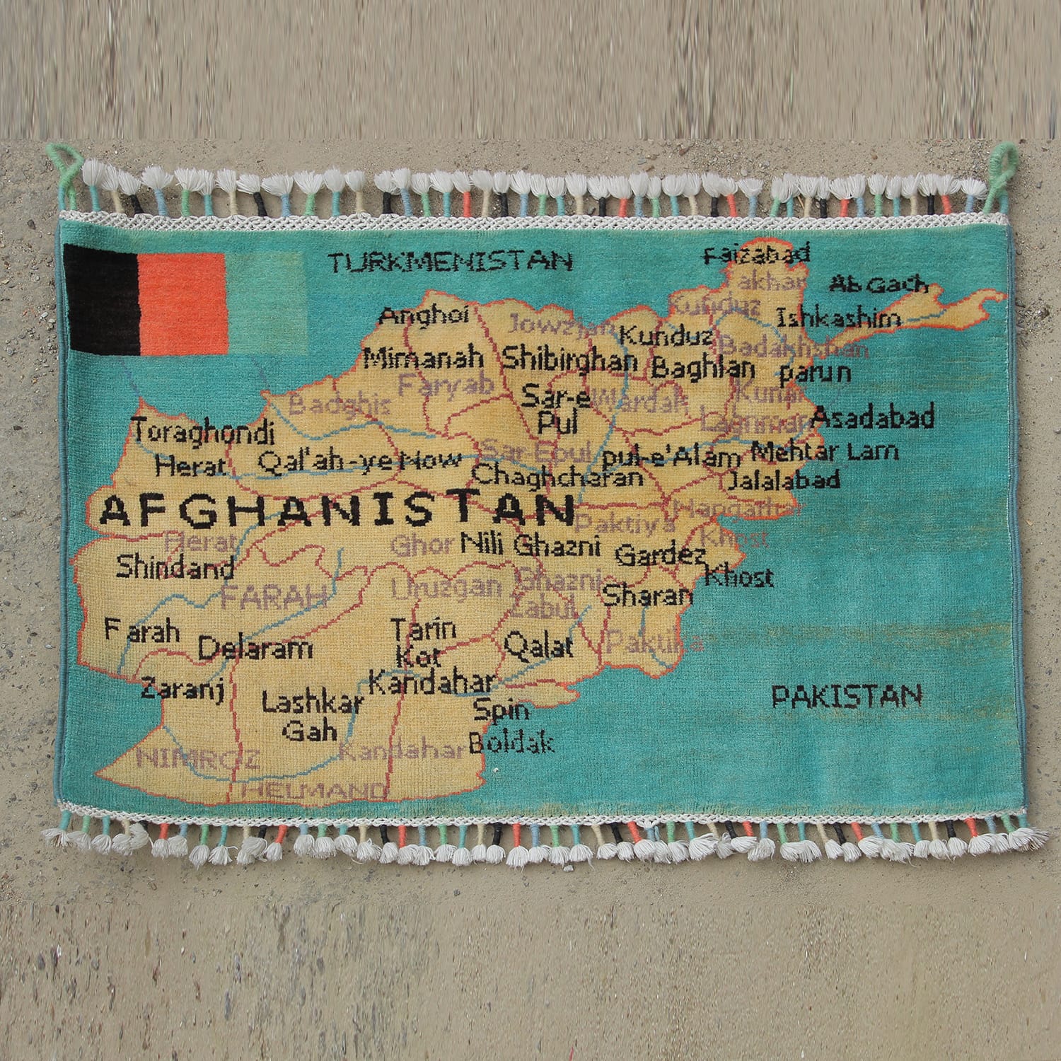 Map of Afghanistan Wool Area Rug-ft:2.62 x 1.97