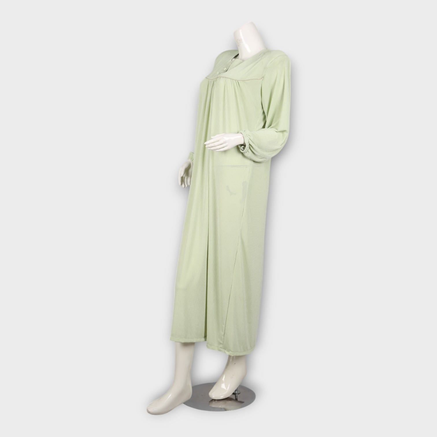 Light Green Casual Abaya-Style Dress with Buttoned Neckline