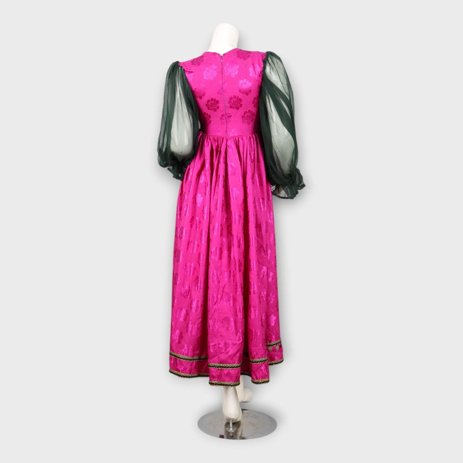 Magenta Traditional Afghan Dress with Green Chiffon Dupatta