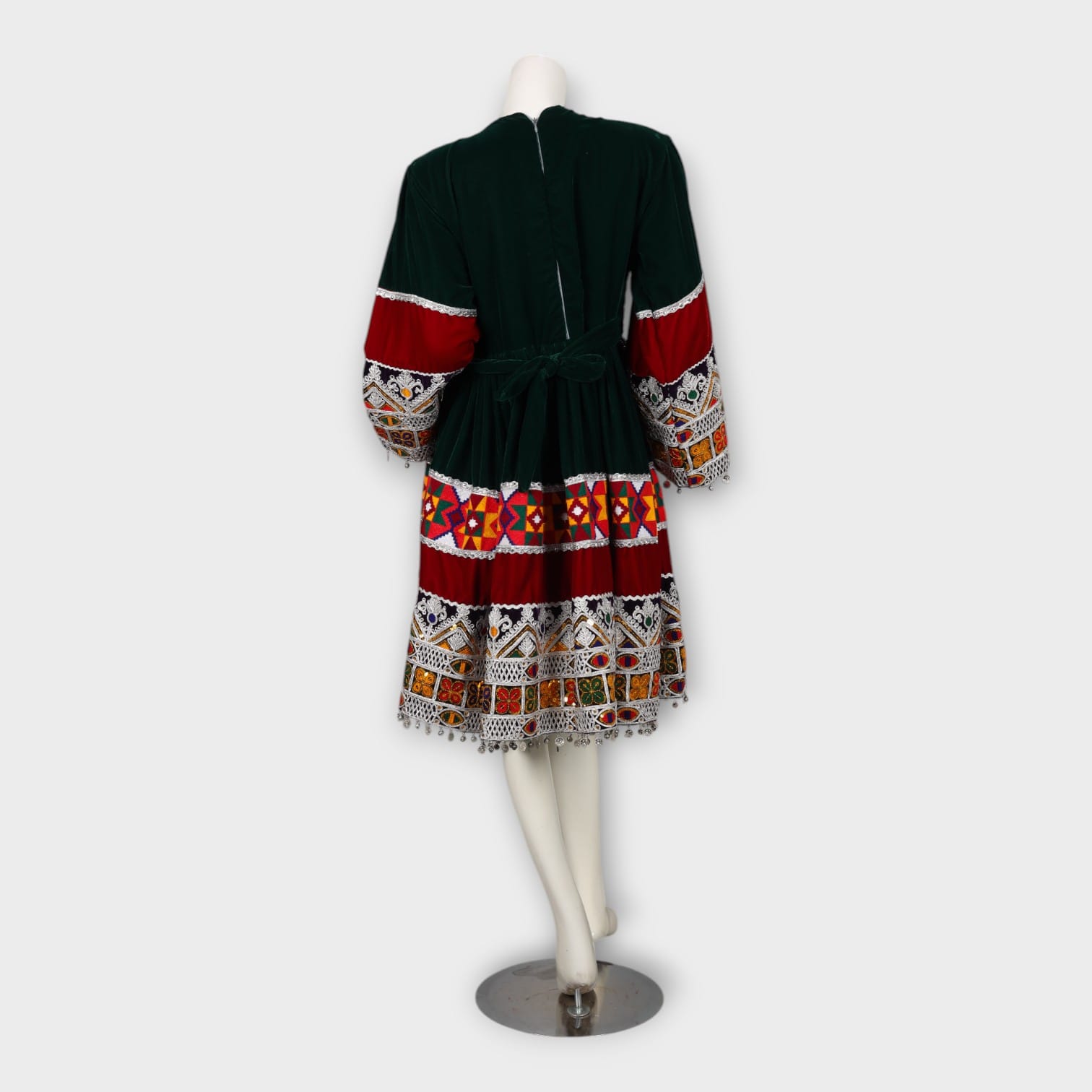 Dark Green and Maroon Traditional Afghan Dress with Embroidery and Green Dupatta