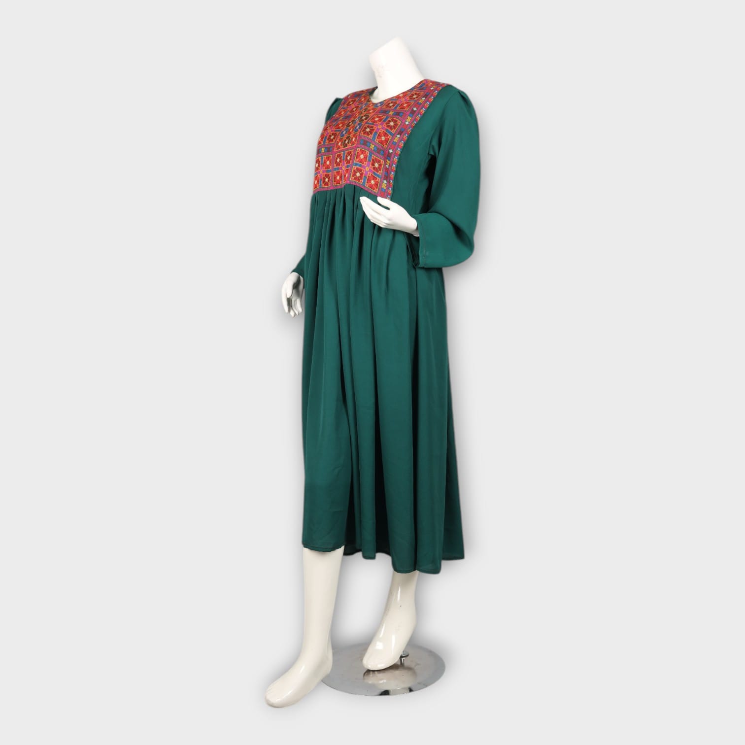 Emerald Green Afghan Dress with Traditional Embroidered Chest Panel