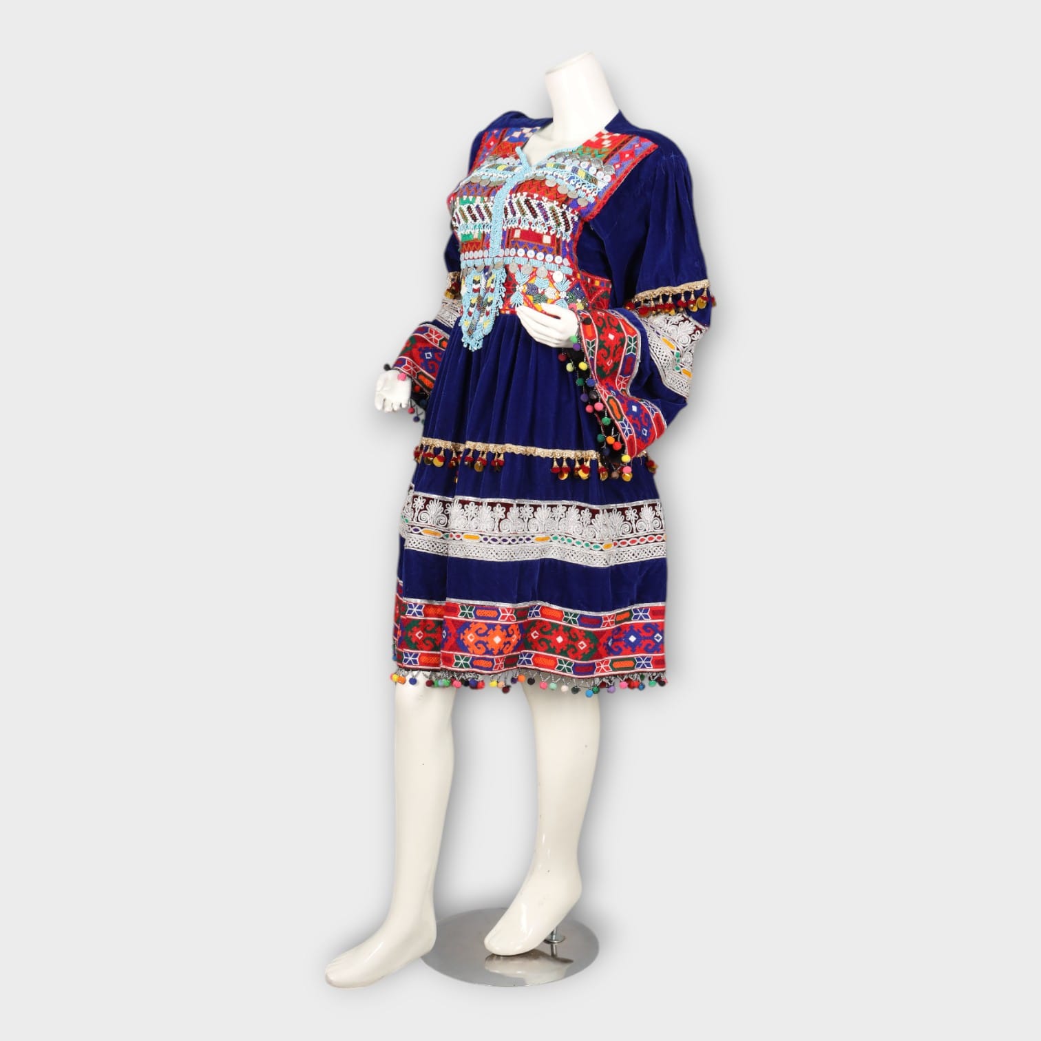 Royal Blue Traditional Afghan Embroidered Dress