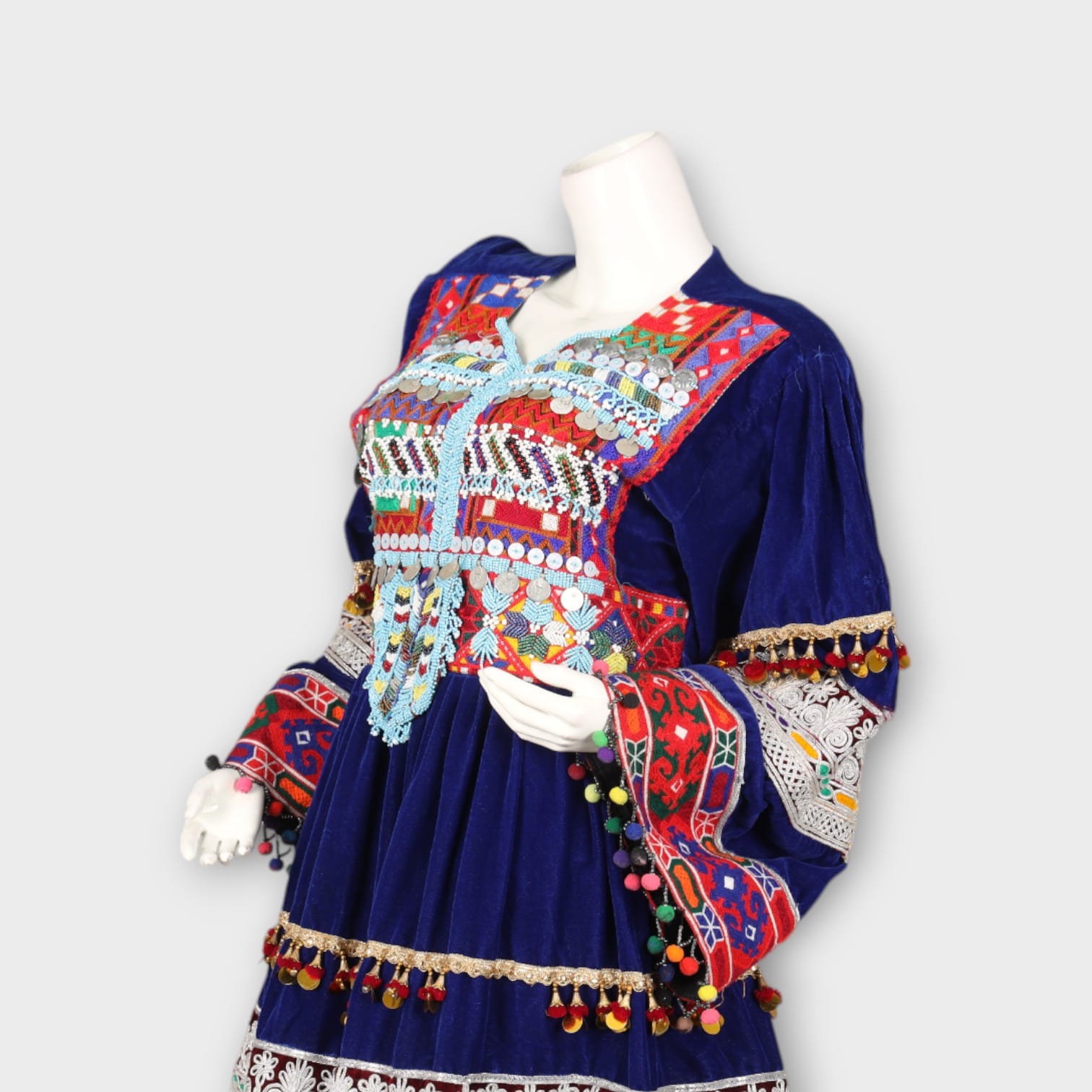 Royal Blue Traditional Afghan Embroidered Dress