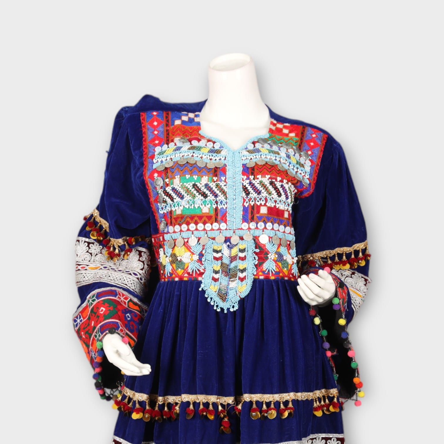 Royal Blue Traditional Afghan Embroidered Dress