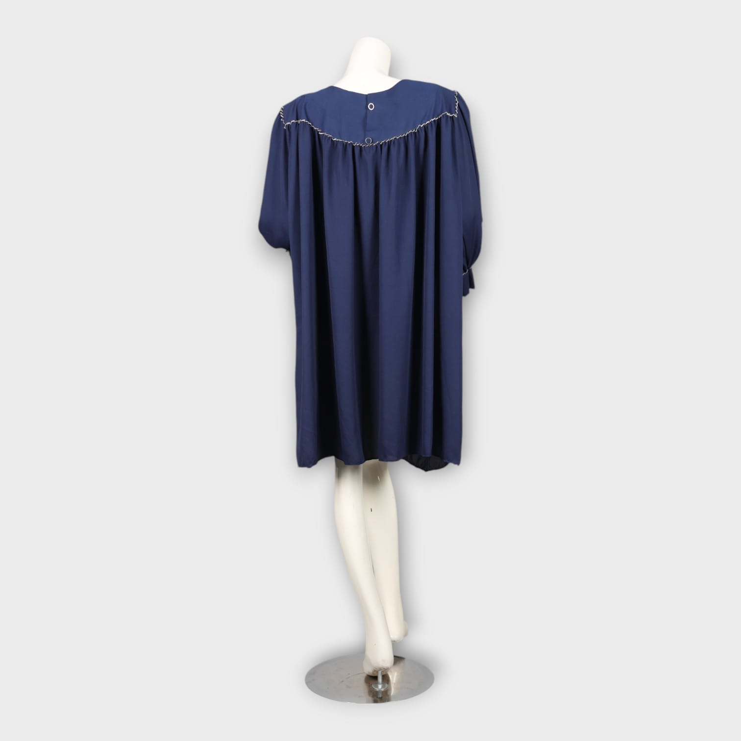 Navy Blue Loose-Fit Modest Dress and Subtle Embellishment