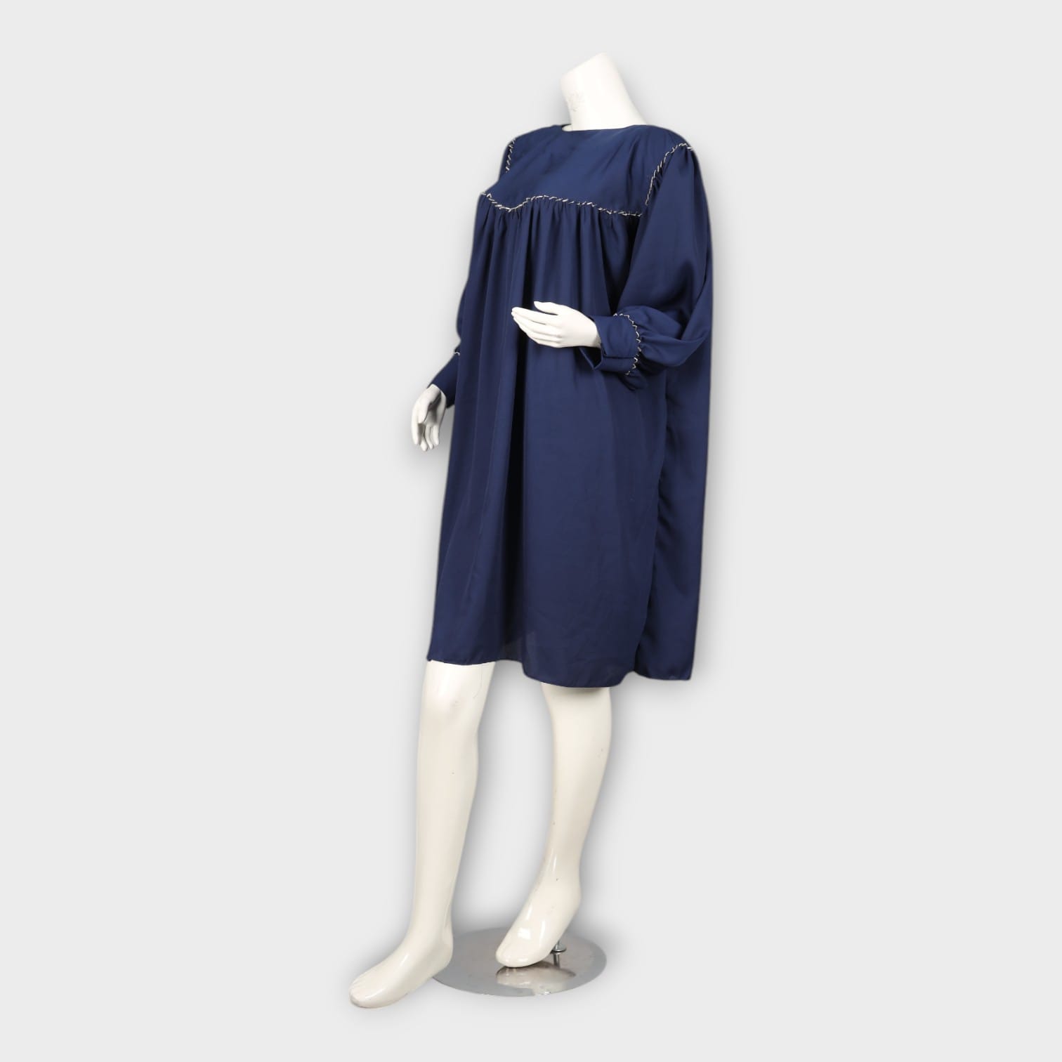 Navy Blue Loose-Fit Modest Dress and Subtle Embellishment