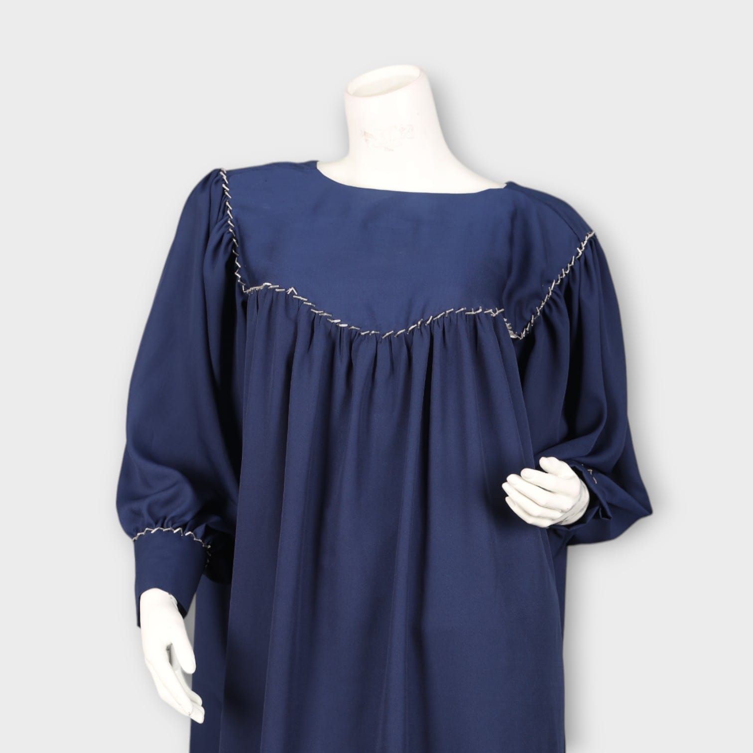Navy Blue Loose-Fit Modest Dress and Subtle Embellishment