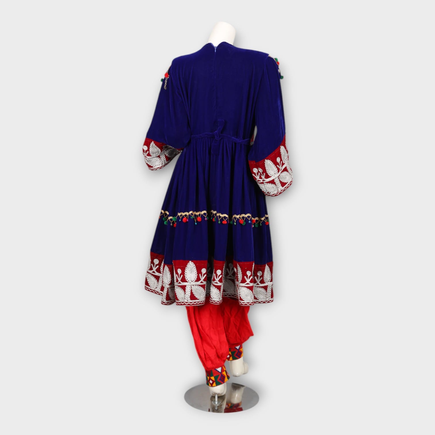 Red & Blue Traditional Afghan Dress with Dupatta