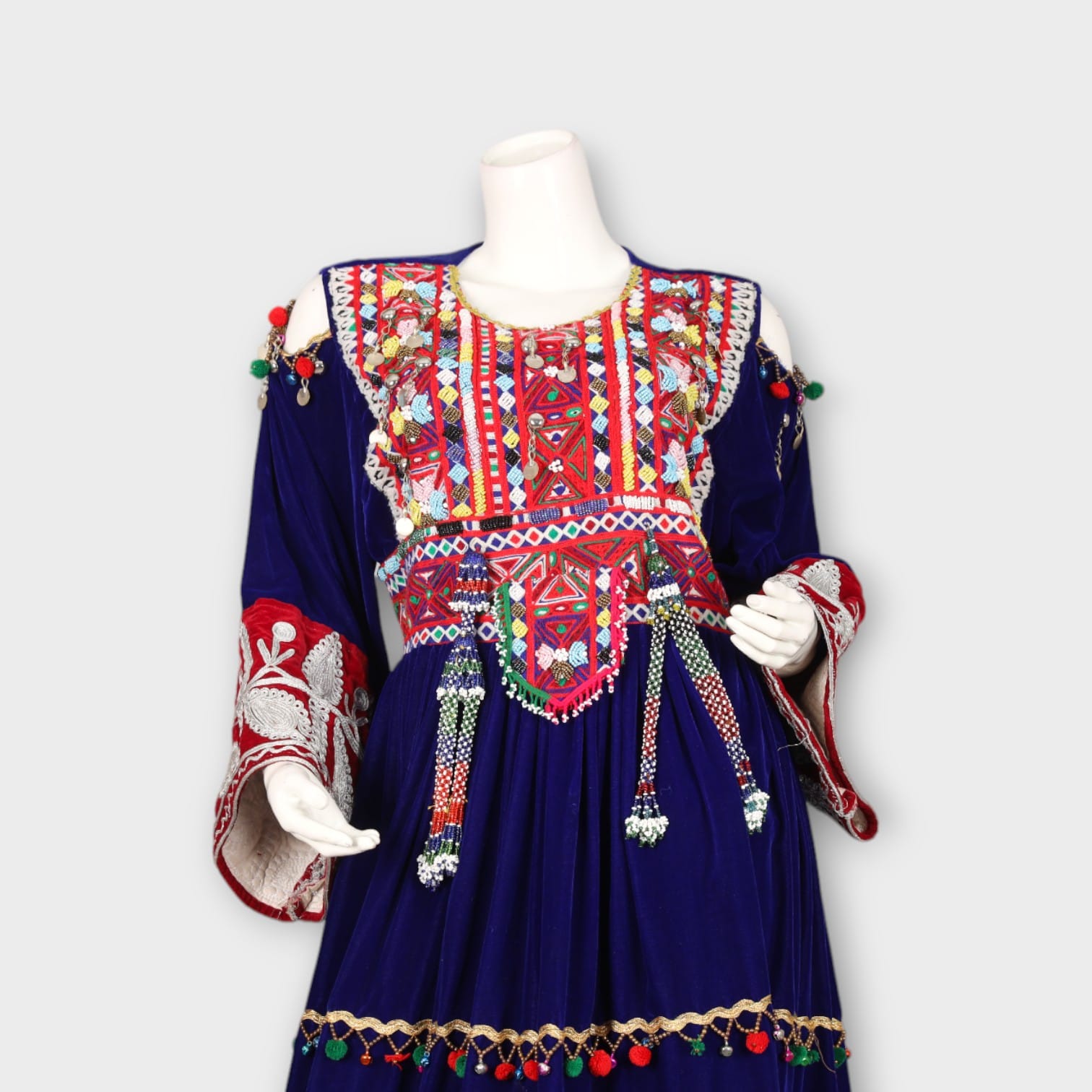 Red & Blue Traditional Afghan Dress with Dupatta