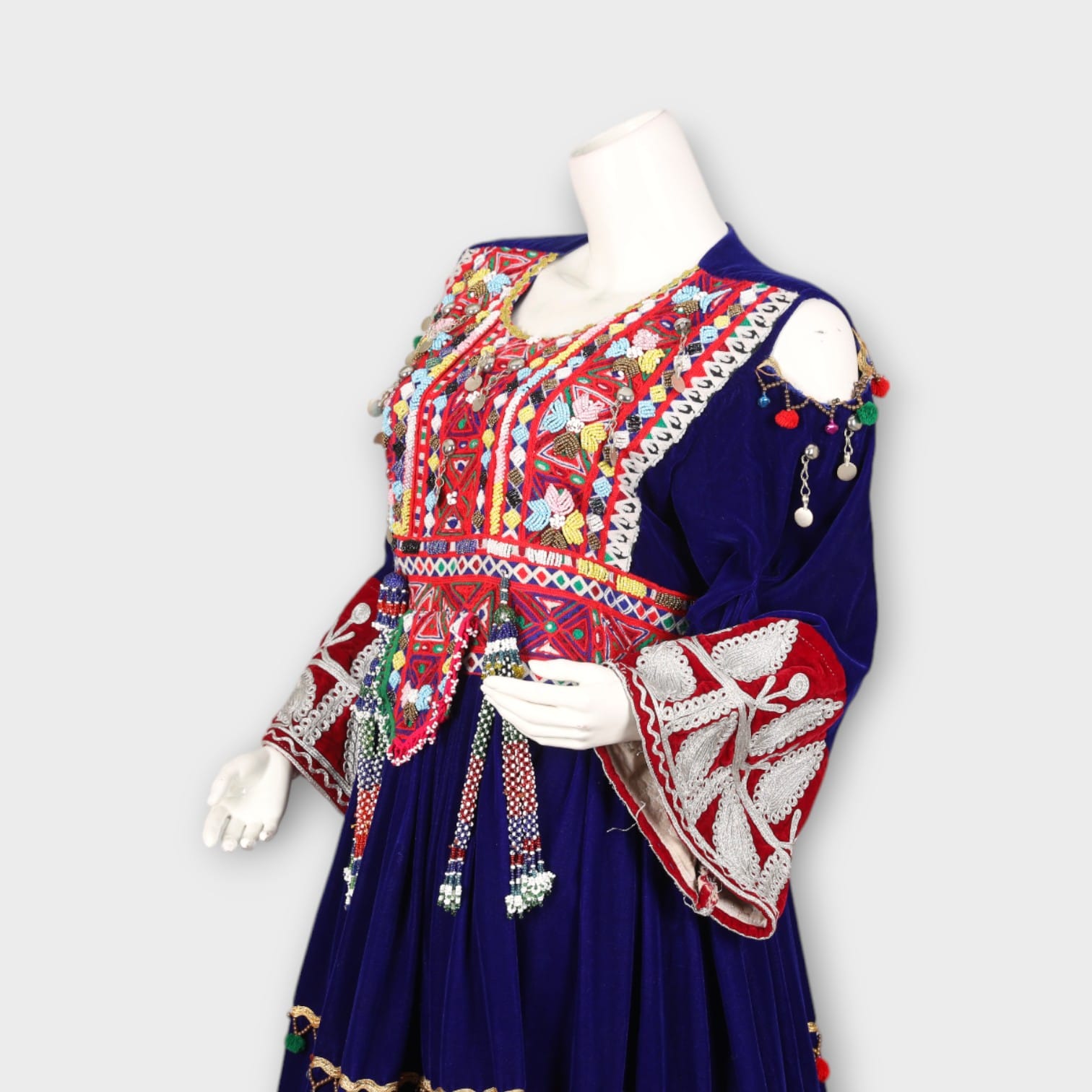 Red & Blue Traditional Afghan Dress with Dupatta