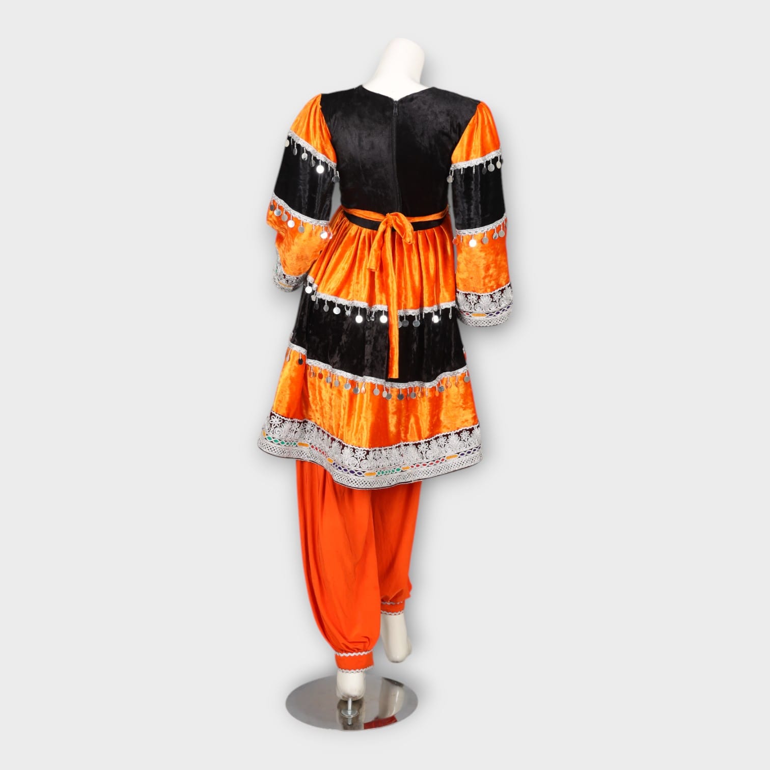 Orange & Black Traditional Afghan Dress