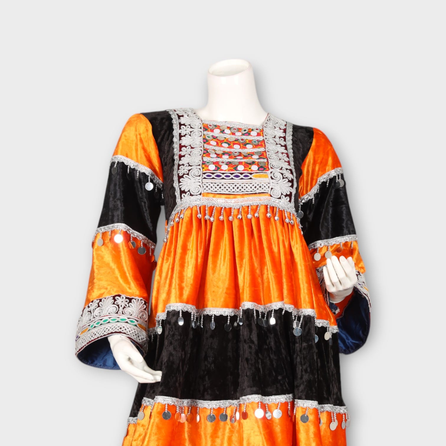 Orange & Black Traditional Afghan Dress