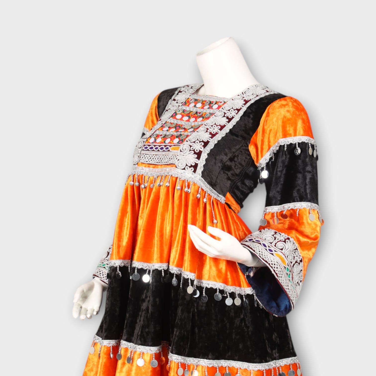 Orange & Black Traditional Afghan Dress