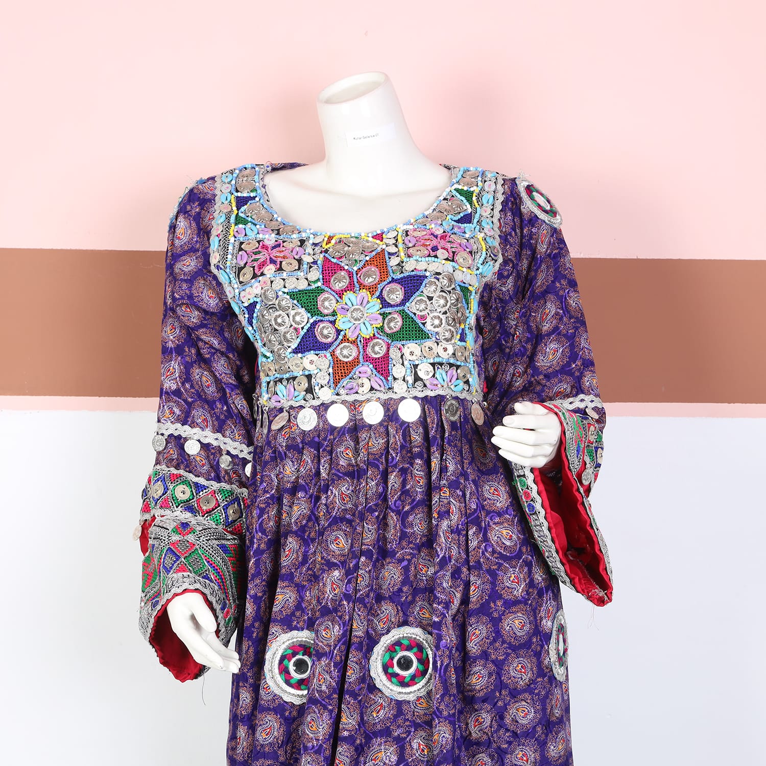 Purple Traditional Afghani Dress with Multicolor Hand Embroidery